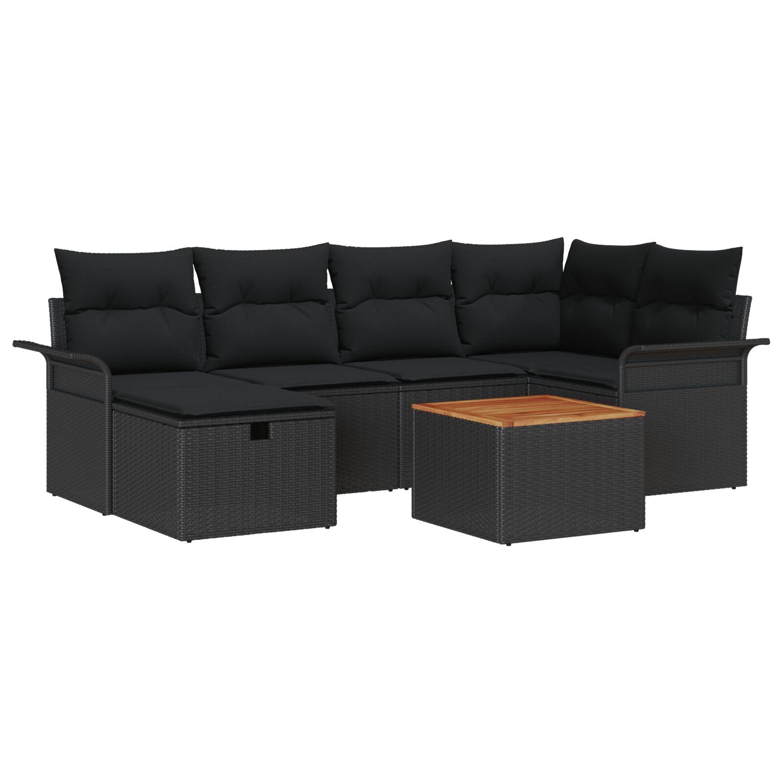 Havesofa Sæt Med Pude Med Opbevaring 7 Dele Poly Rattan - Sort / Sort