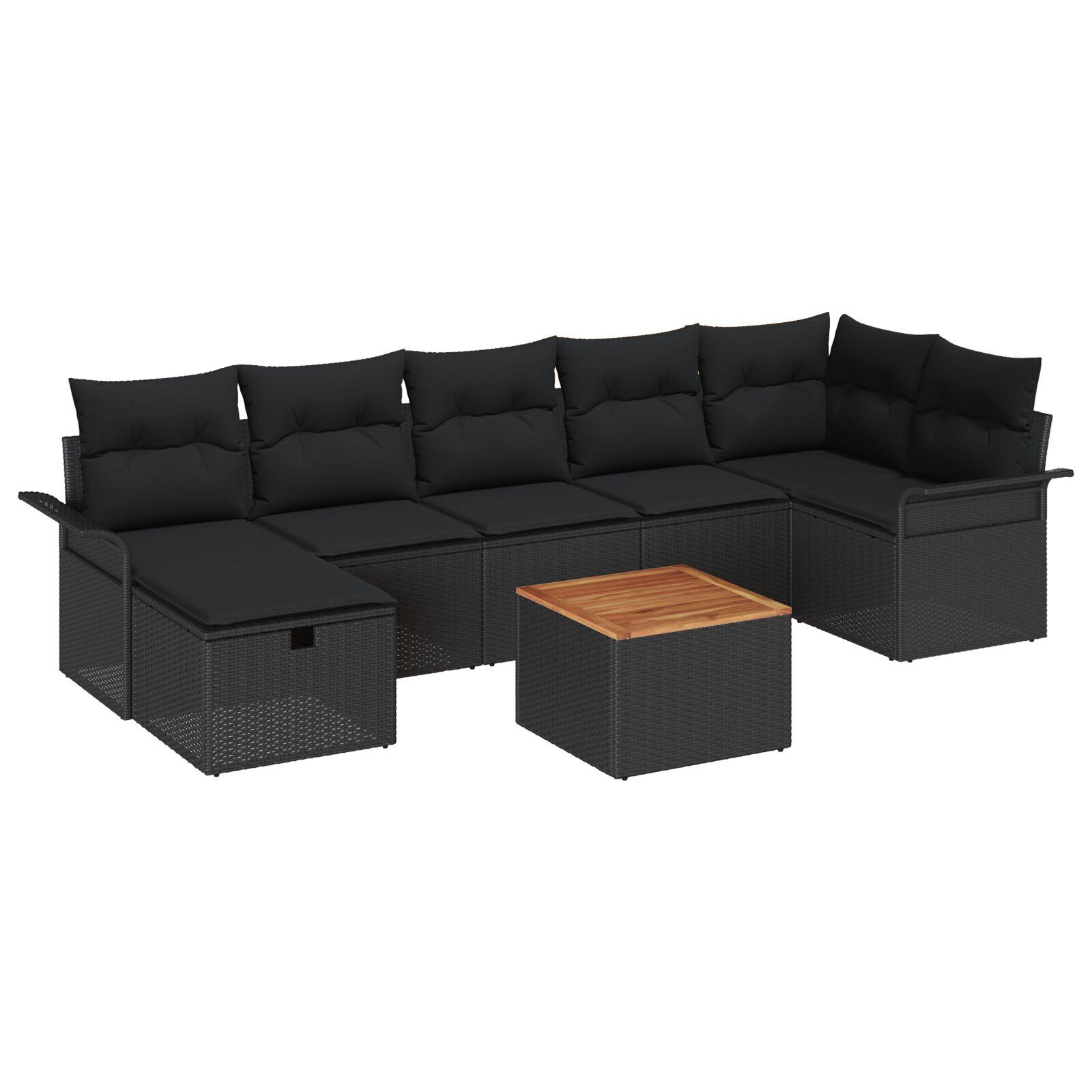 Modulært havesofa-sæt med opbevaring - 8 dele, sort poly rattan