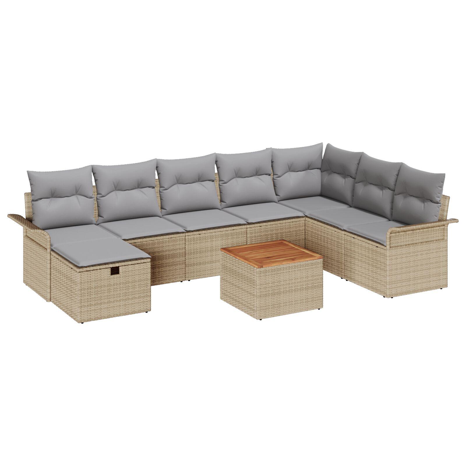 Havesofa SÃ¦t med pude med opbevaring 9 stk Beige Poly rattan