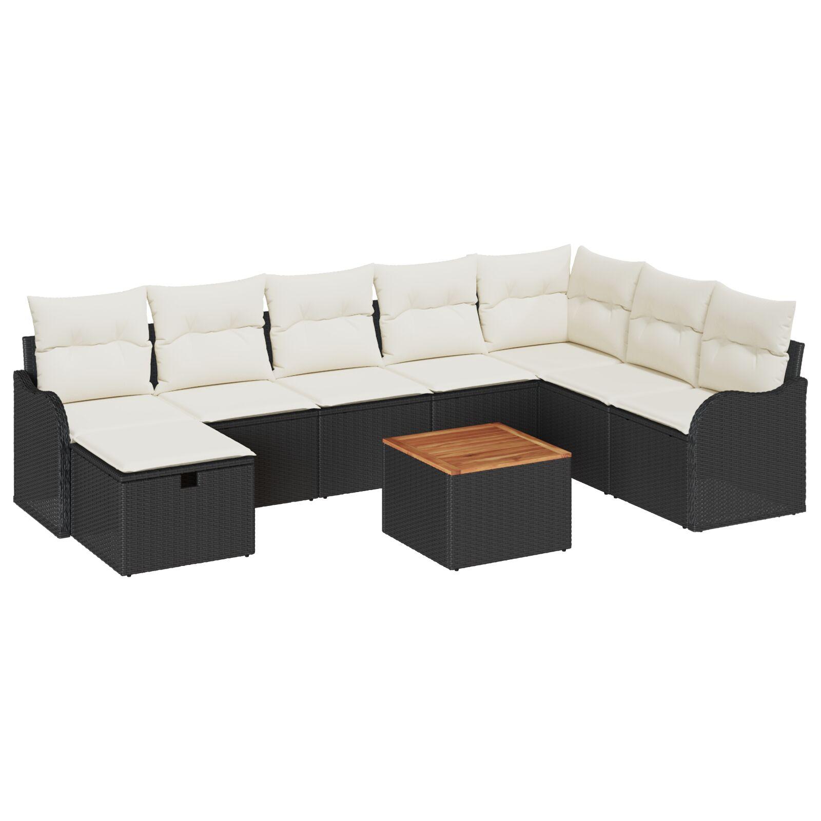 Havesofa Sæt Med Pude Med Opbevaring 9 Dele Poly Rattan - Sort / Cremehvid