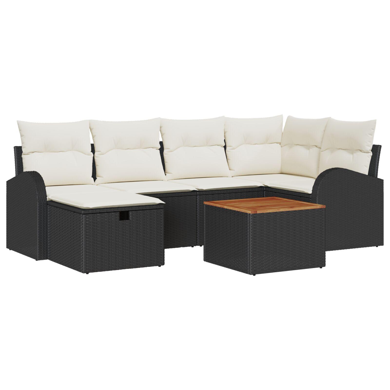 Havesofa sæt i sort polyrattan med puder og opbevaring - 7 dele