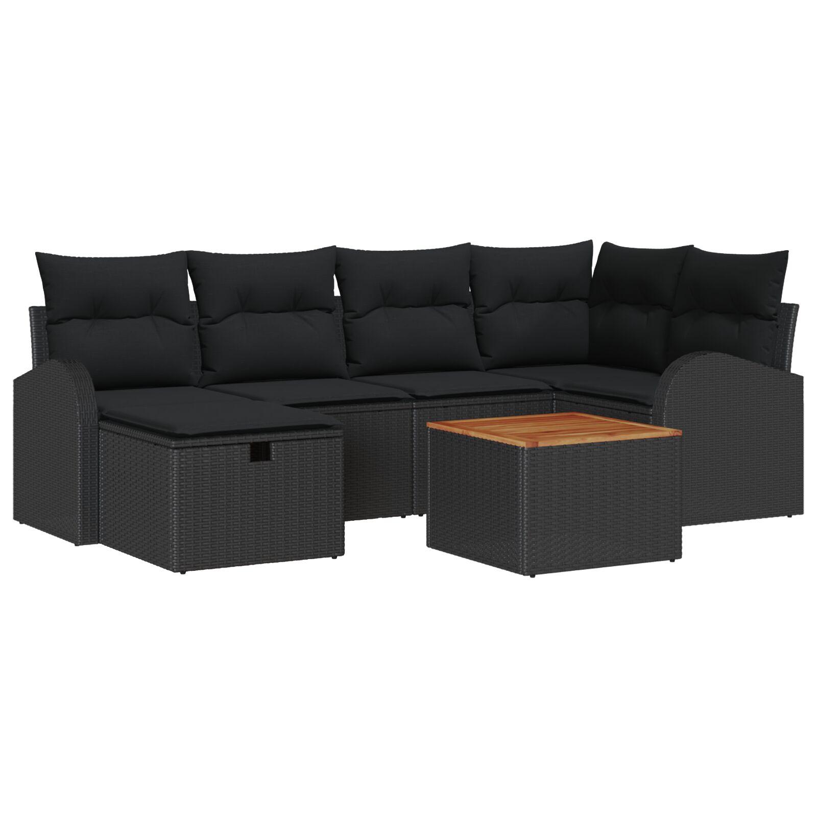 Havesofa Sæt med pude med opbevaring 7 stk Sort Poly rattan