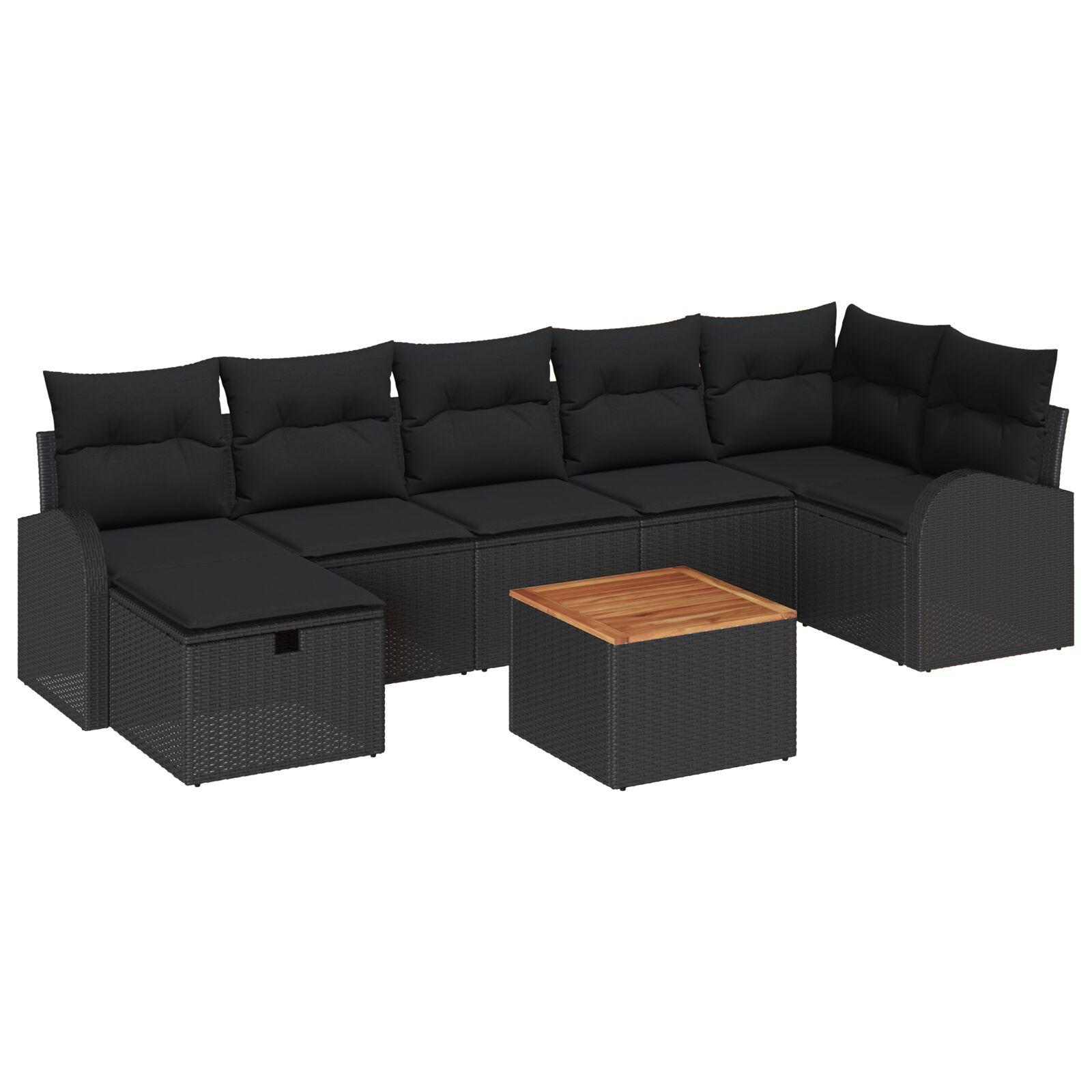 Havesofa Sæt Med Pude Med Opbevaring 8 Dele Poly Rattan - Sort / Sort