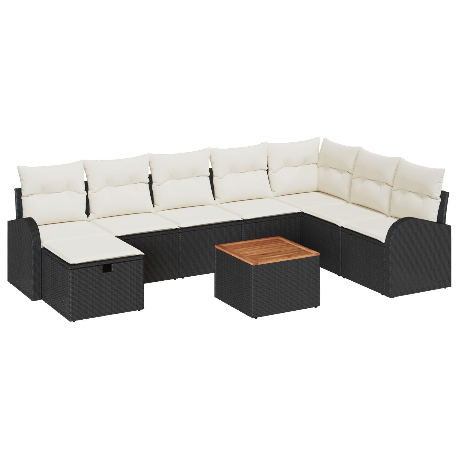 Havesofa SÃ¦t med pude med opbevaring 9 stk Sort Poly rattan