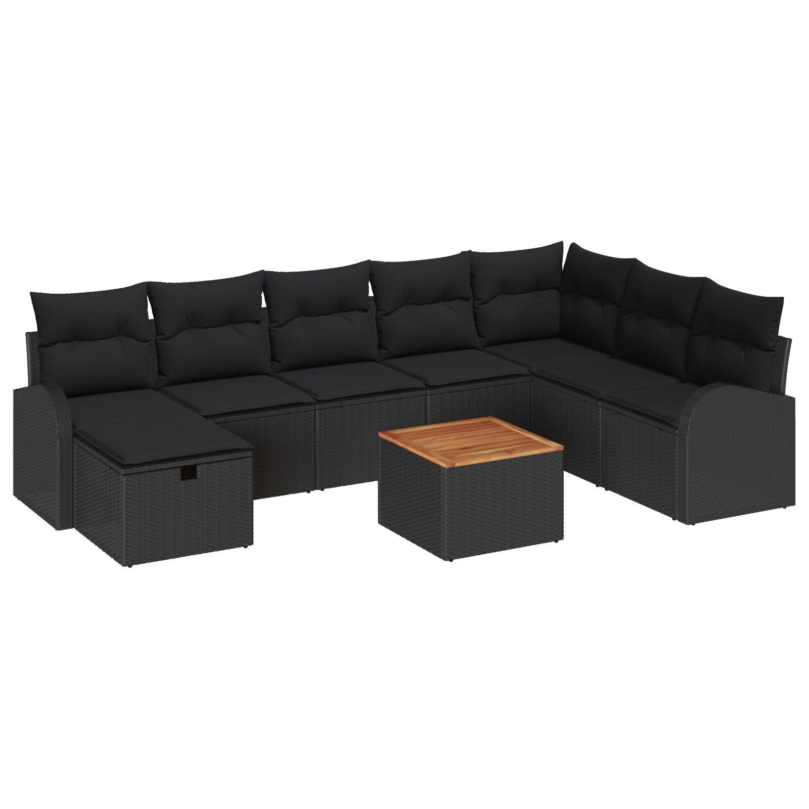 Havesofa Sæt Med Pude Med Opbevaring 9 Dele Poly Rattan - Sort / Sort