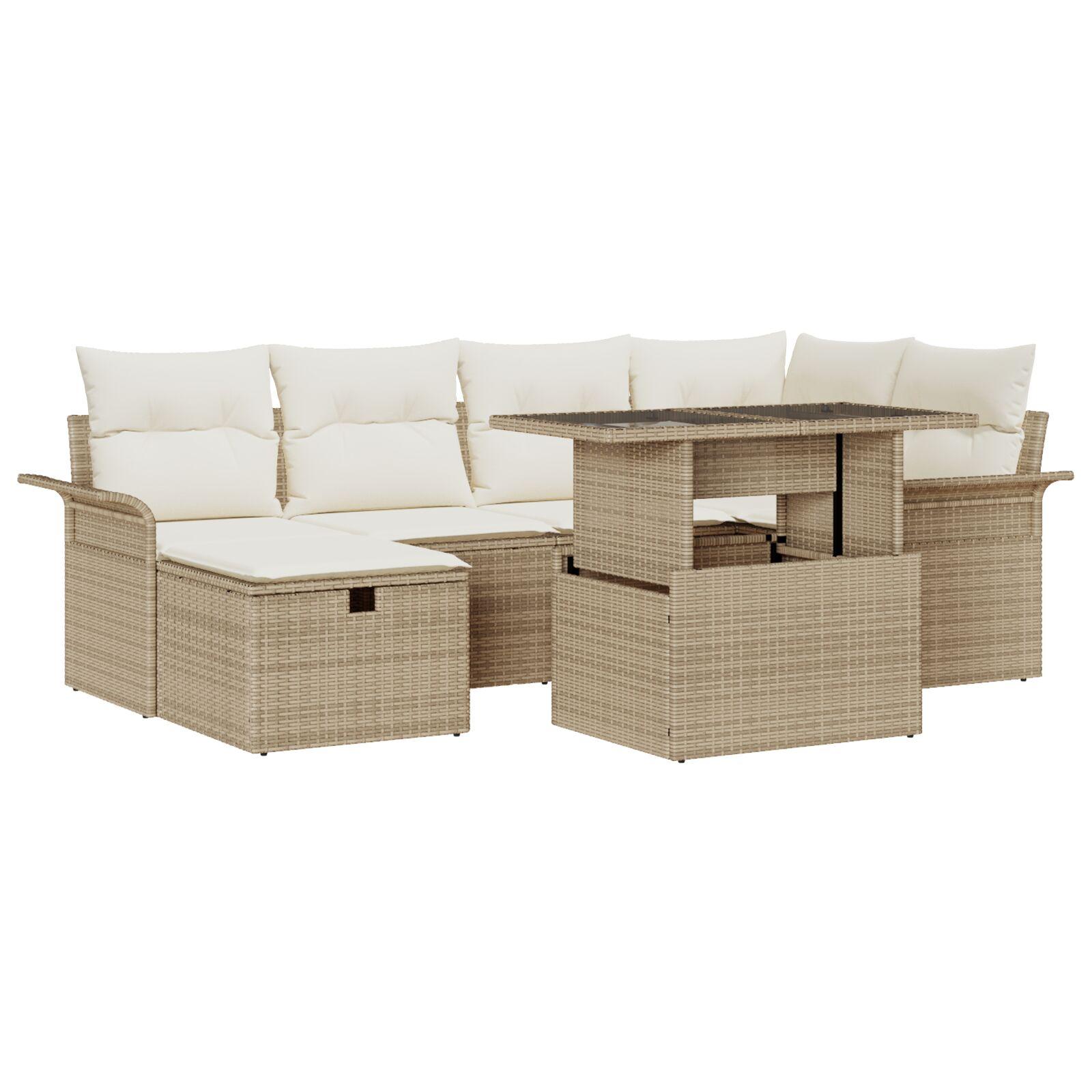 Modulært havesofasæt med opbevaring, 7 dele - beige polyrattan