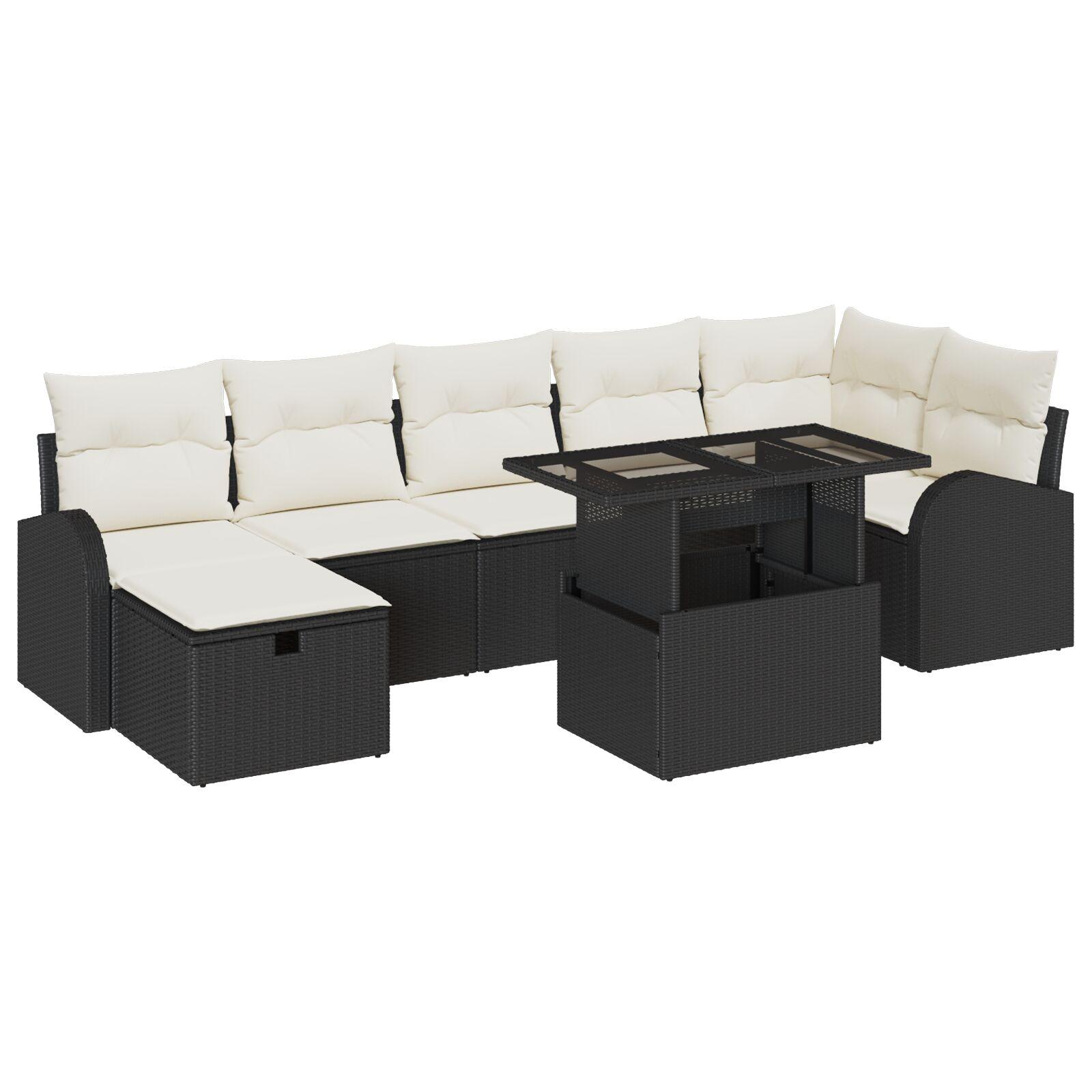 Modulært havesofa sæt med opbevaring - 8 dele, sort poly rattan
