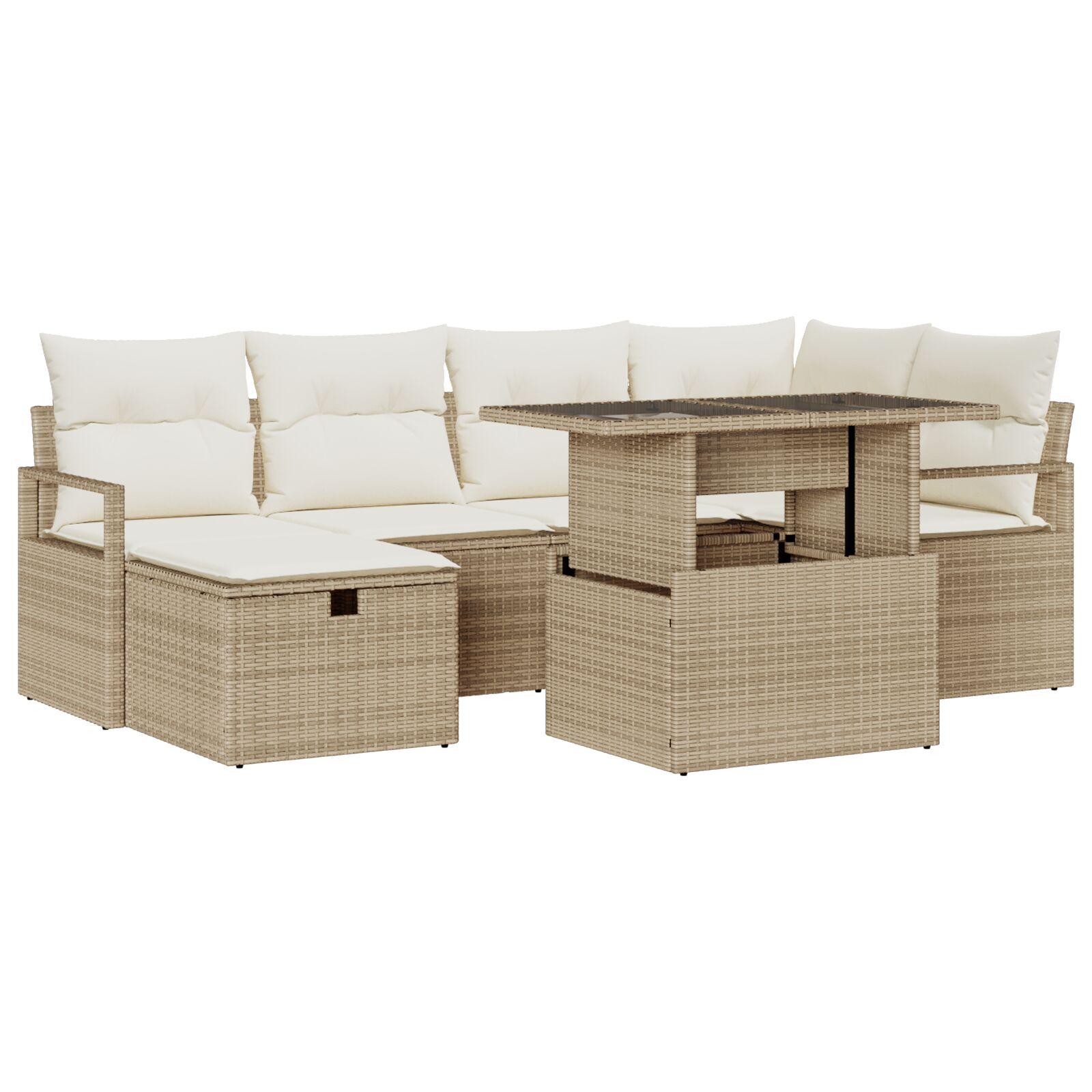 Modulært havesofasæt med opbevaring, 7 dele - beige poly rattan