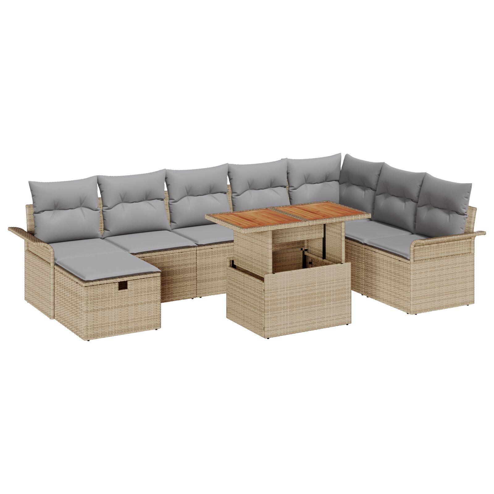 Havesofa Sæt 9 stk Beige polyrattan