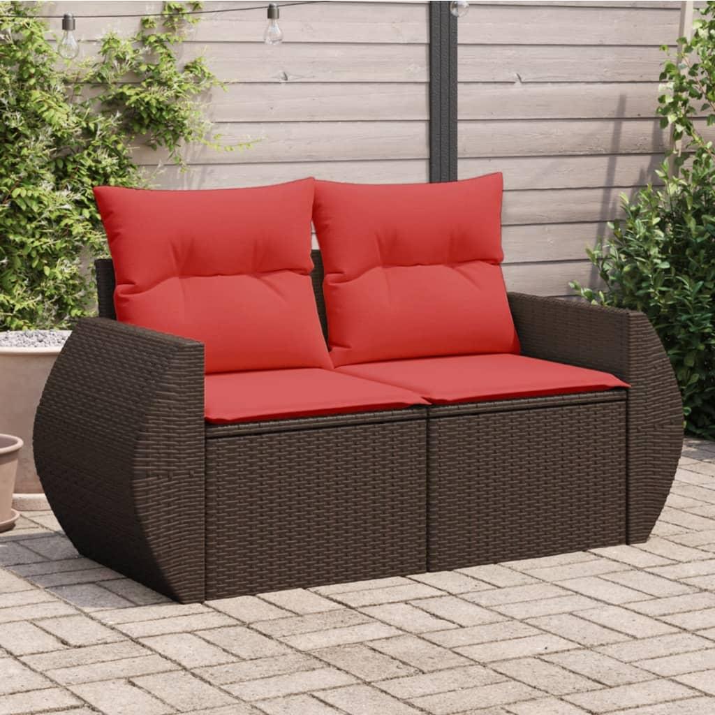 Havesofa med hynder 2-personers brun polyrattan