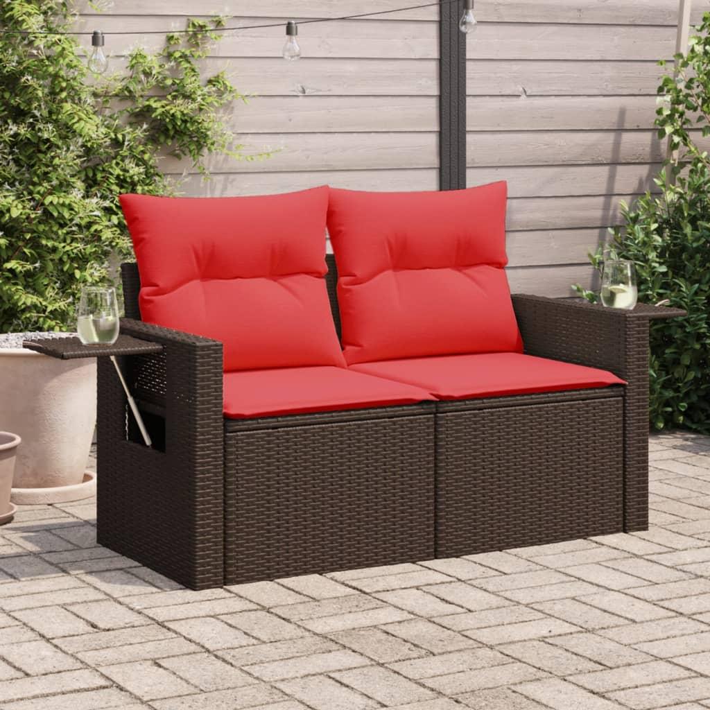 Havesofa med hynder 2-personers brun polyrattan