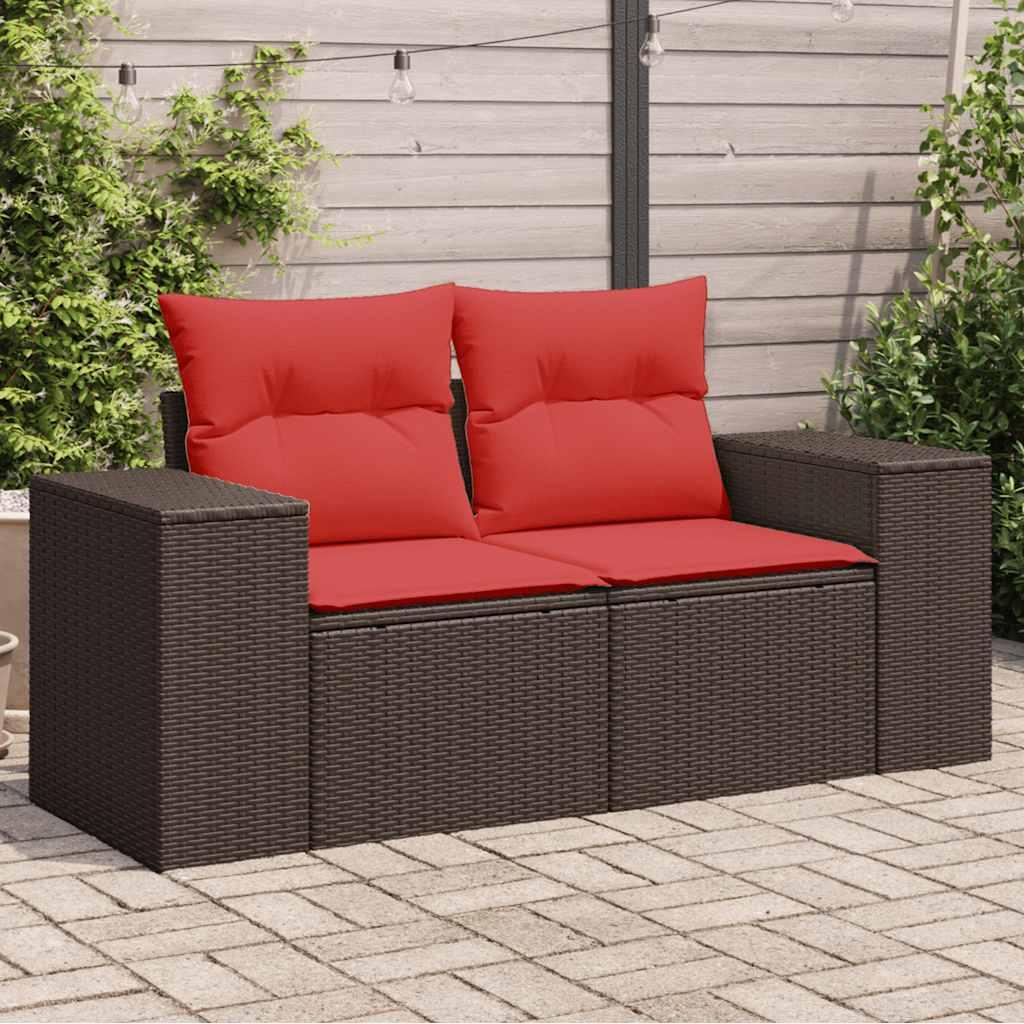 Havesofa med hynder 2-personers brun polyrattan