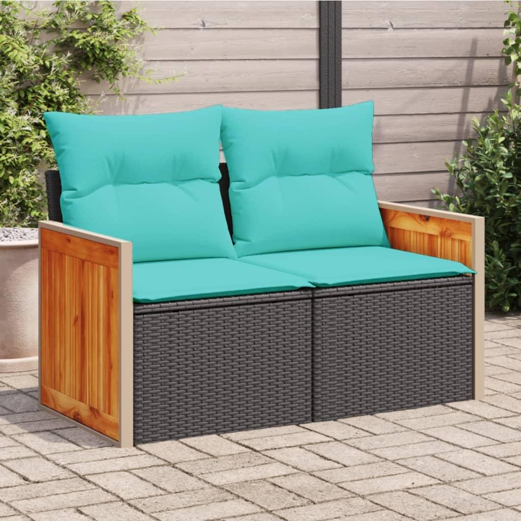 Havesofa med hynder 2-personers sort polyrattan