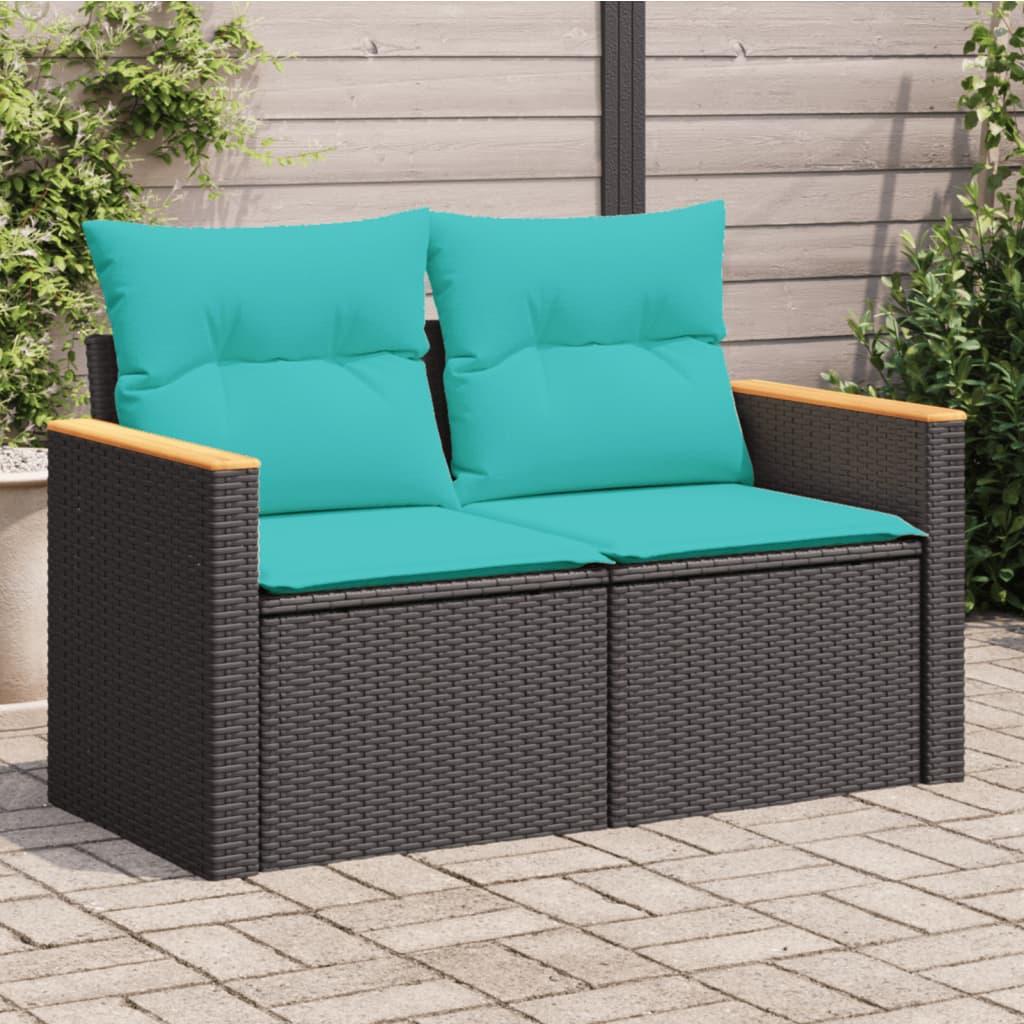 Havesofa med hynder 2-personers sort polyrattan