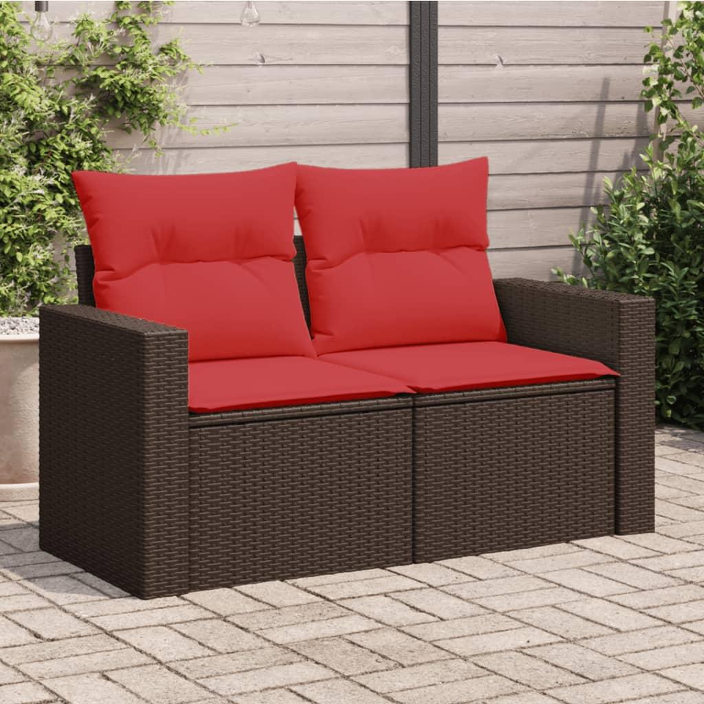 Havesofa med hynder 2-personers brun polyrattan
