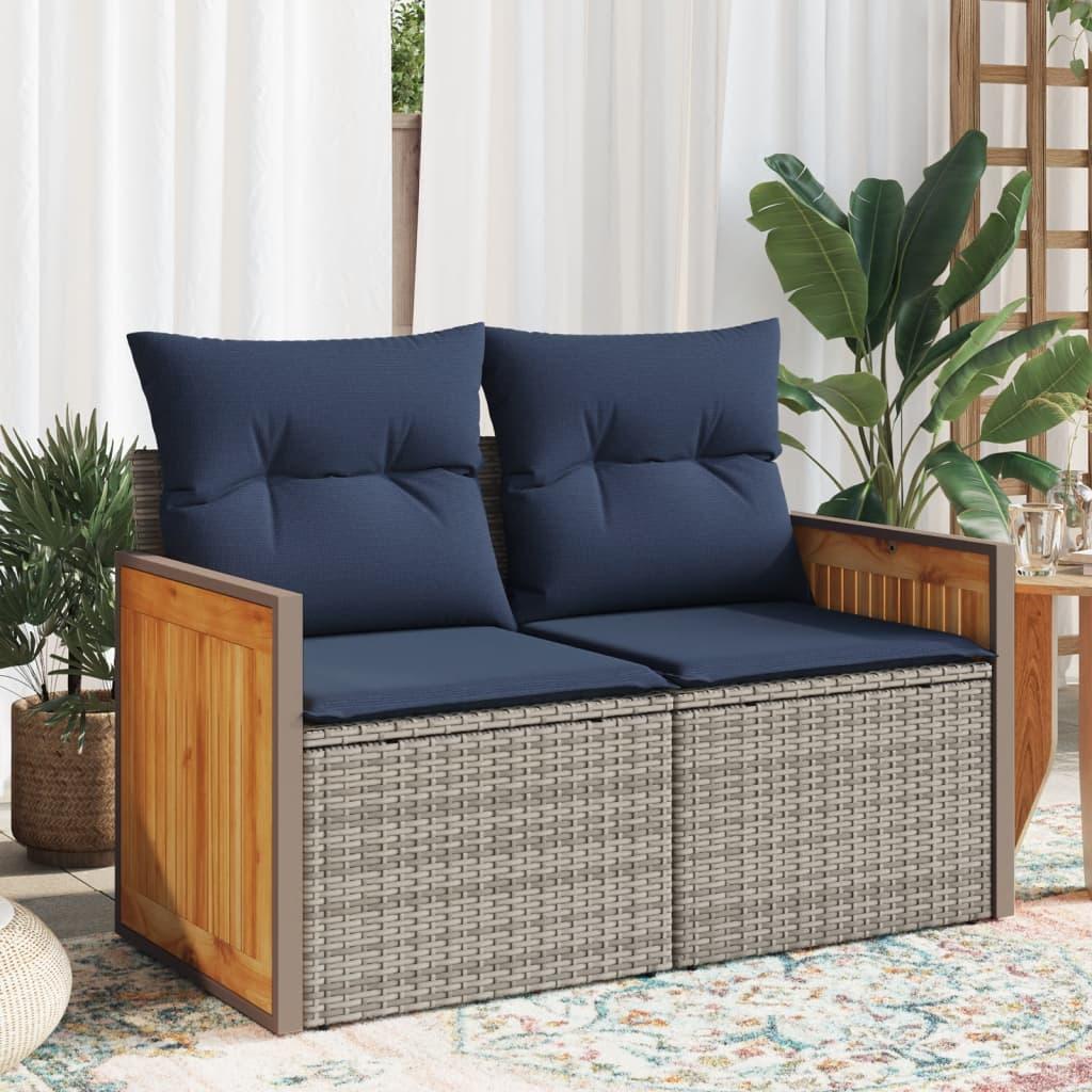 Havesofa med hynder 2-personers grå polyrattan