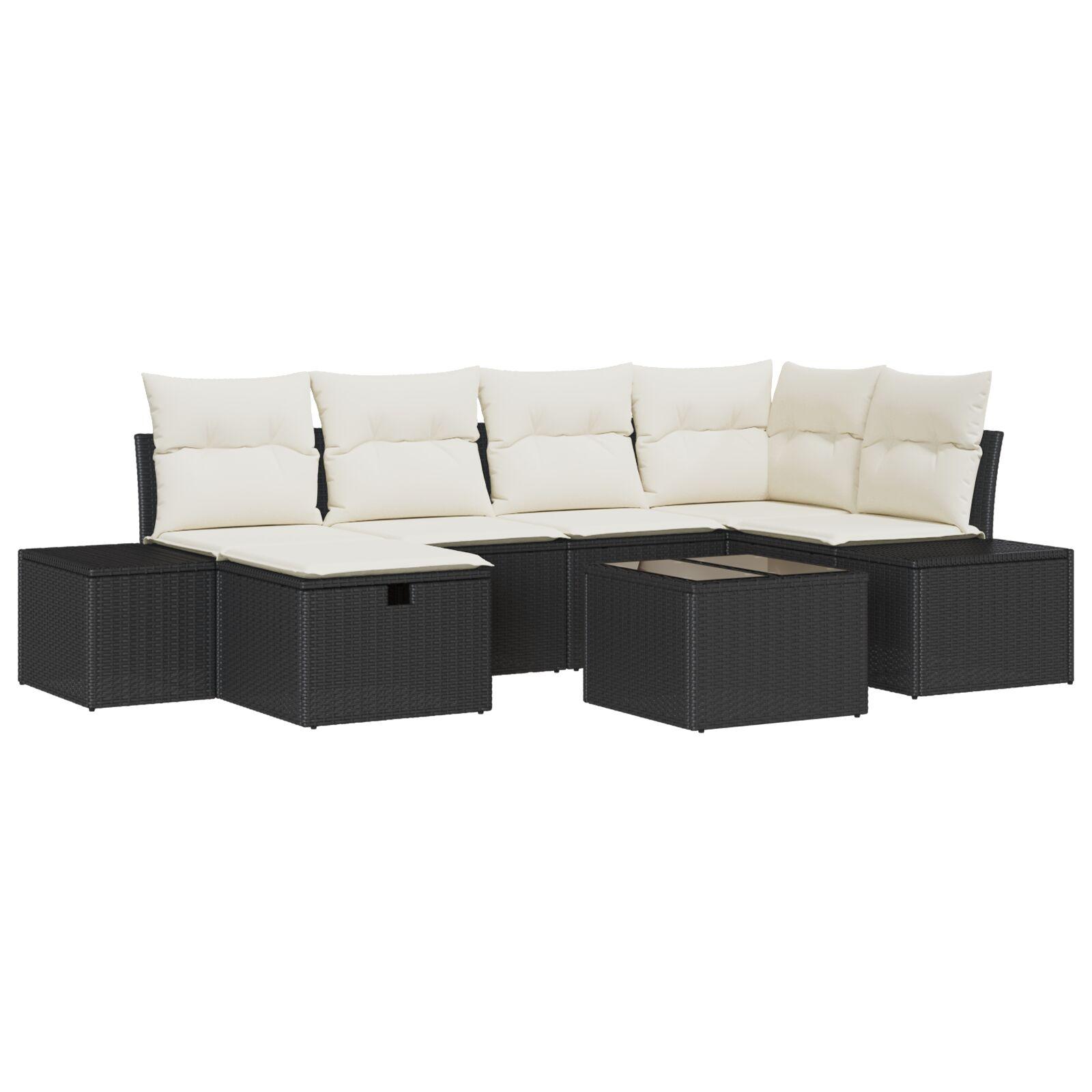 Havesofa SÃ¦t med pude 7 stk Sort 55 x 62 x 69 cm Poly rattan