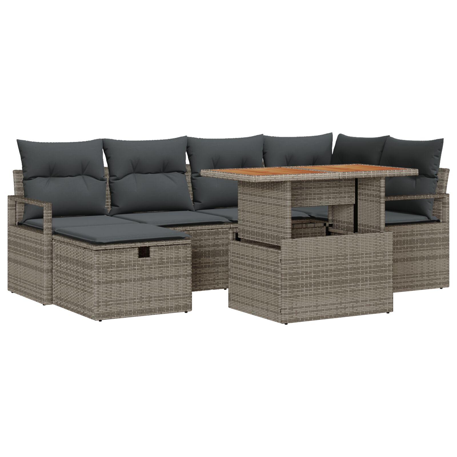 7 Dels Have Sofa Set Med Puder Grå Poly Rattan 2-personers Have Sofa Med Opbevaring Og Puder Grå Poly Rattan