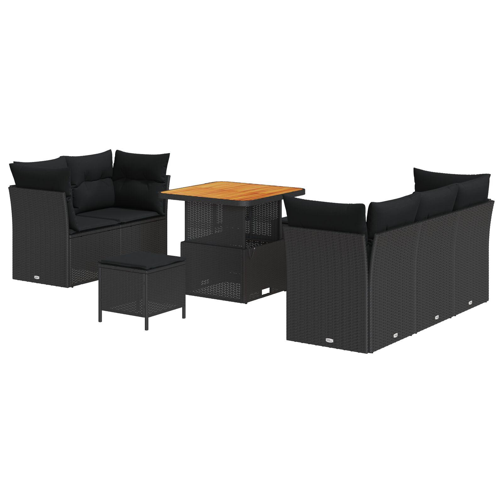 Havesofa Sæt 8 stk Sort polyrattan