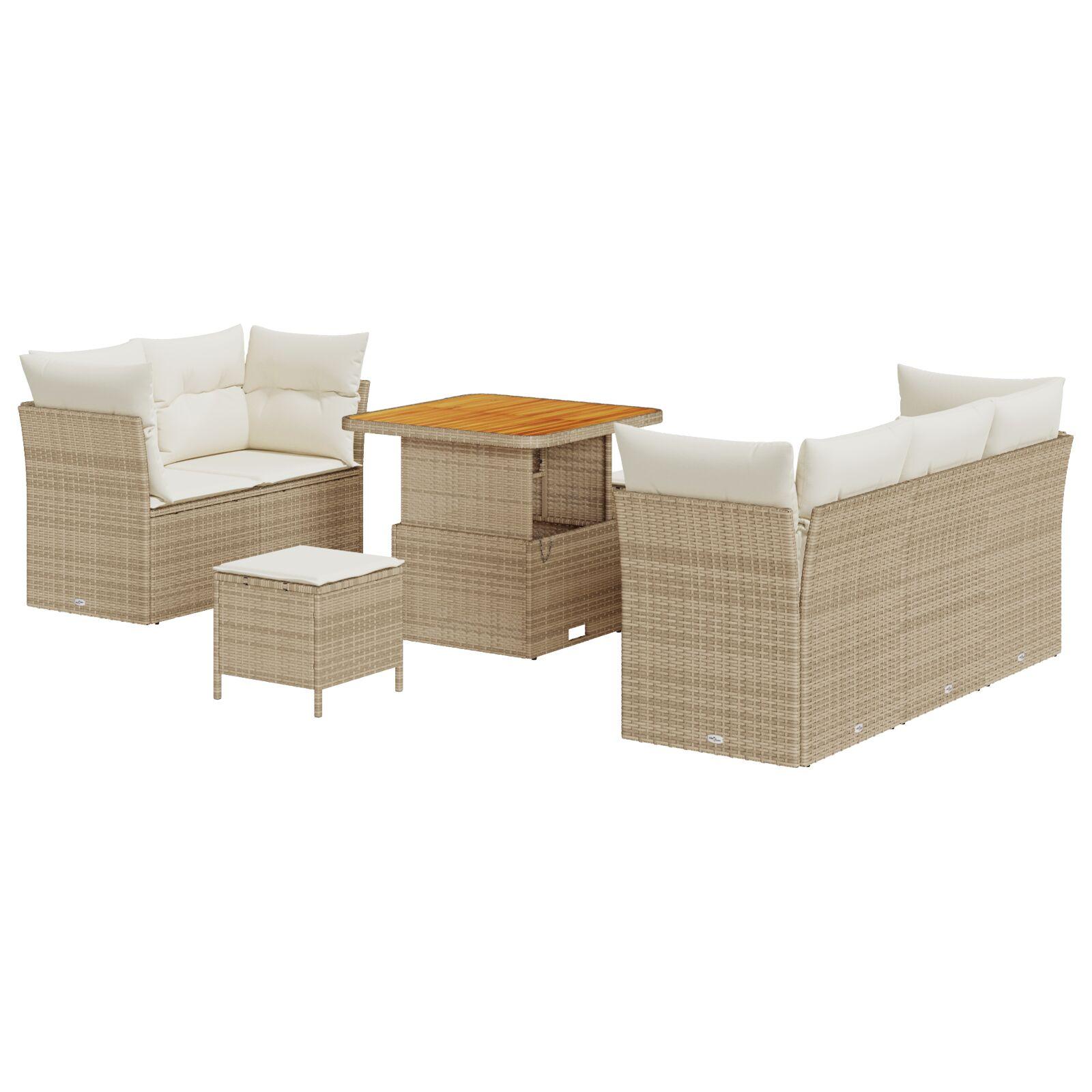 Havesofa sæt 8 stk i beige polyrattan med justerbart bord