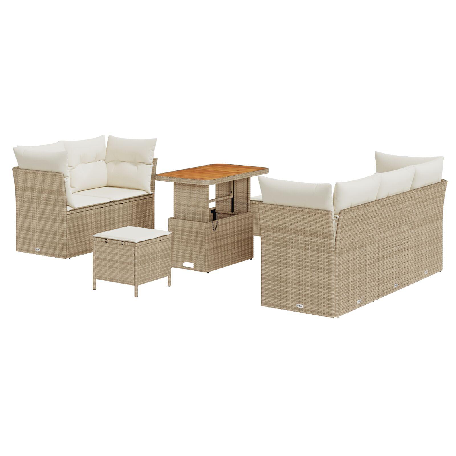Havesofa sæt med puder 8 stk beige polyrattan