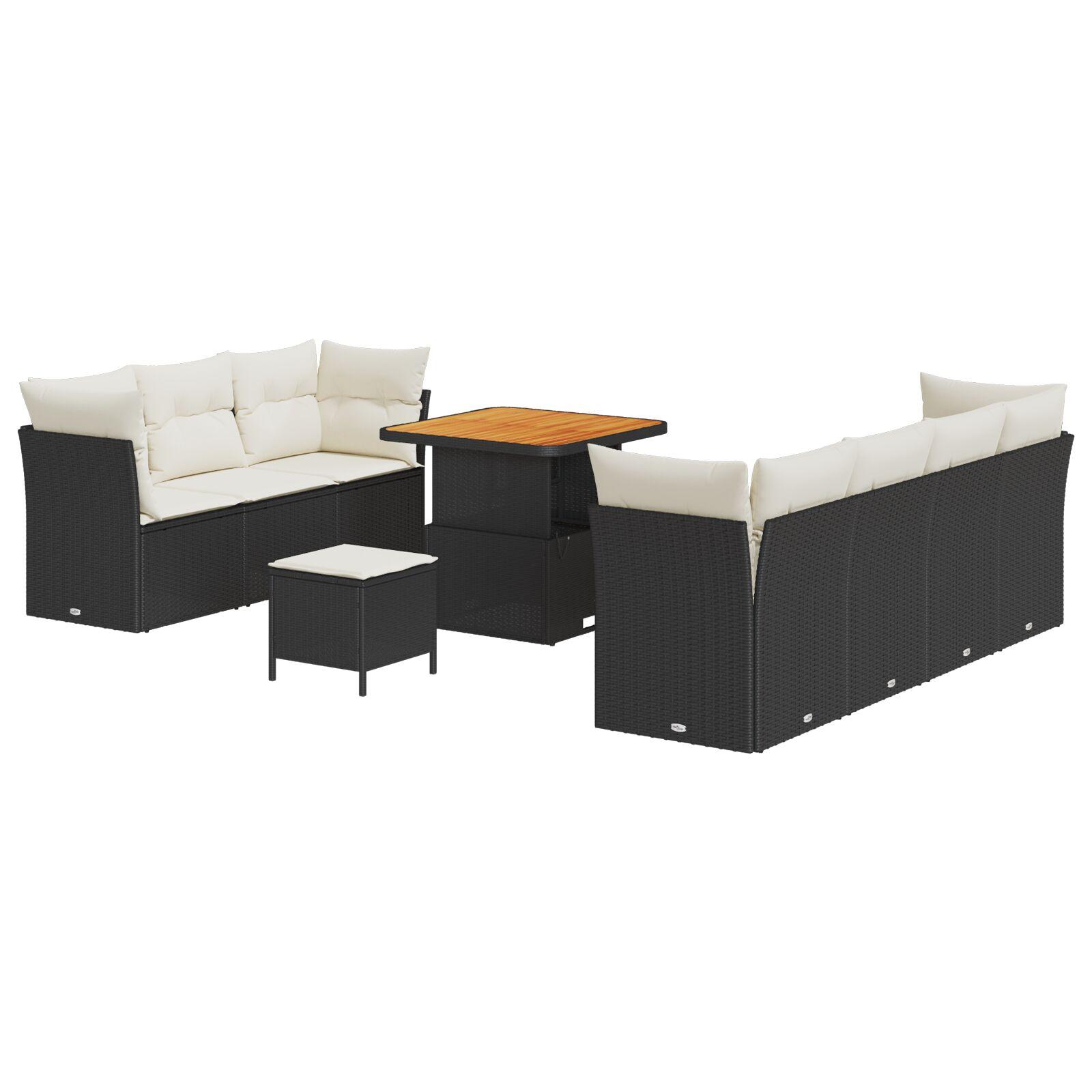 Havesofa Sæt 10 stk Sort polyrattan