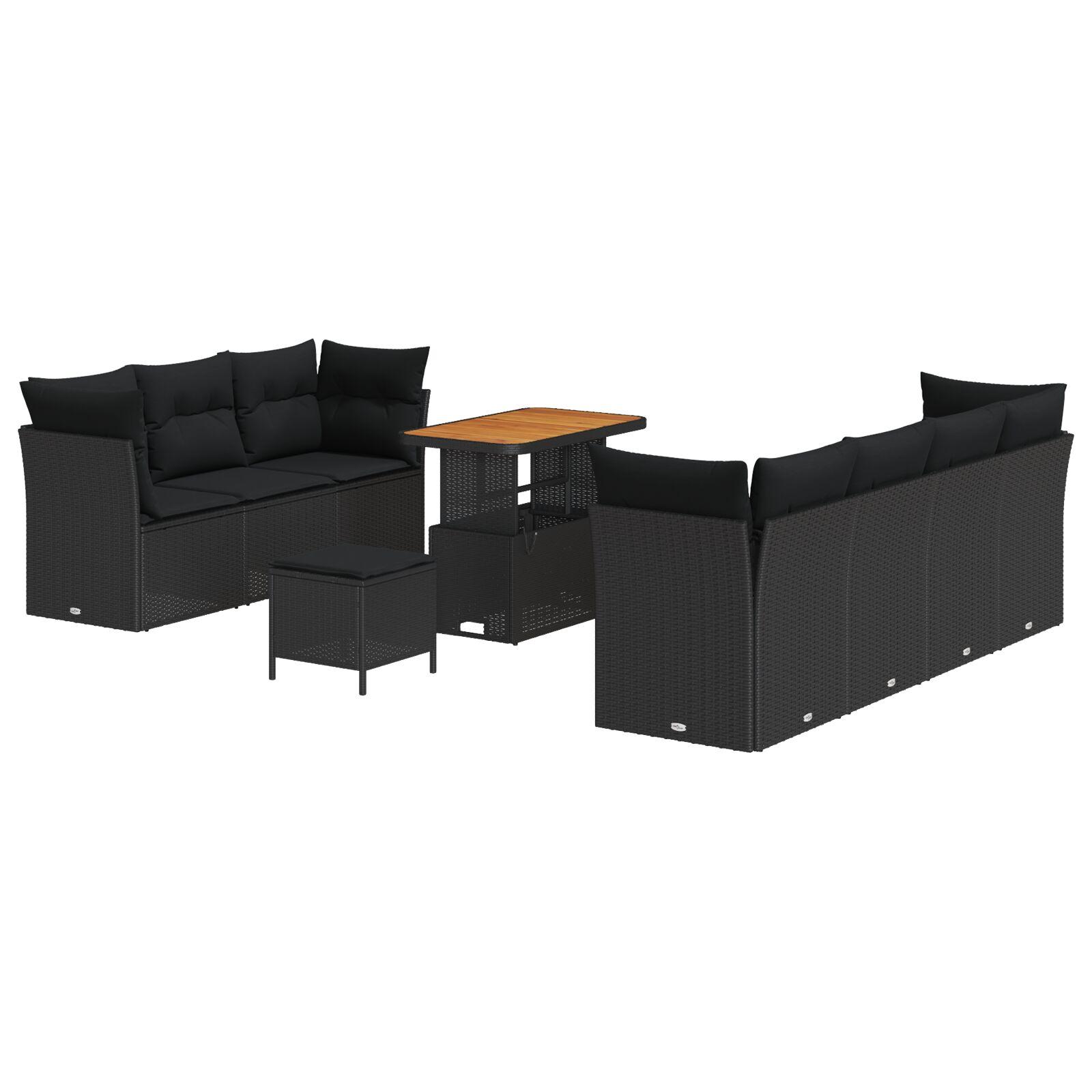 Havesofa Sæt 10 stk Sort polyrattan