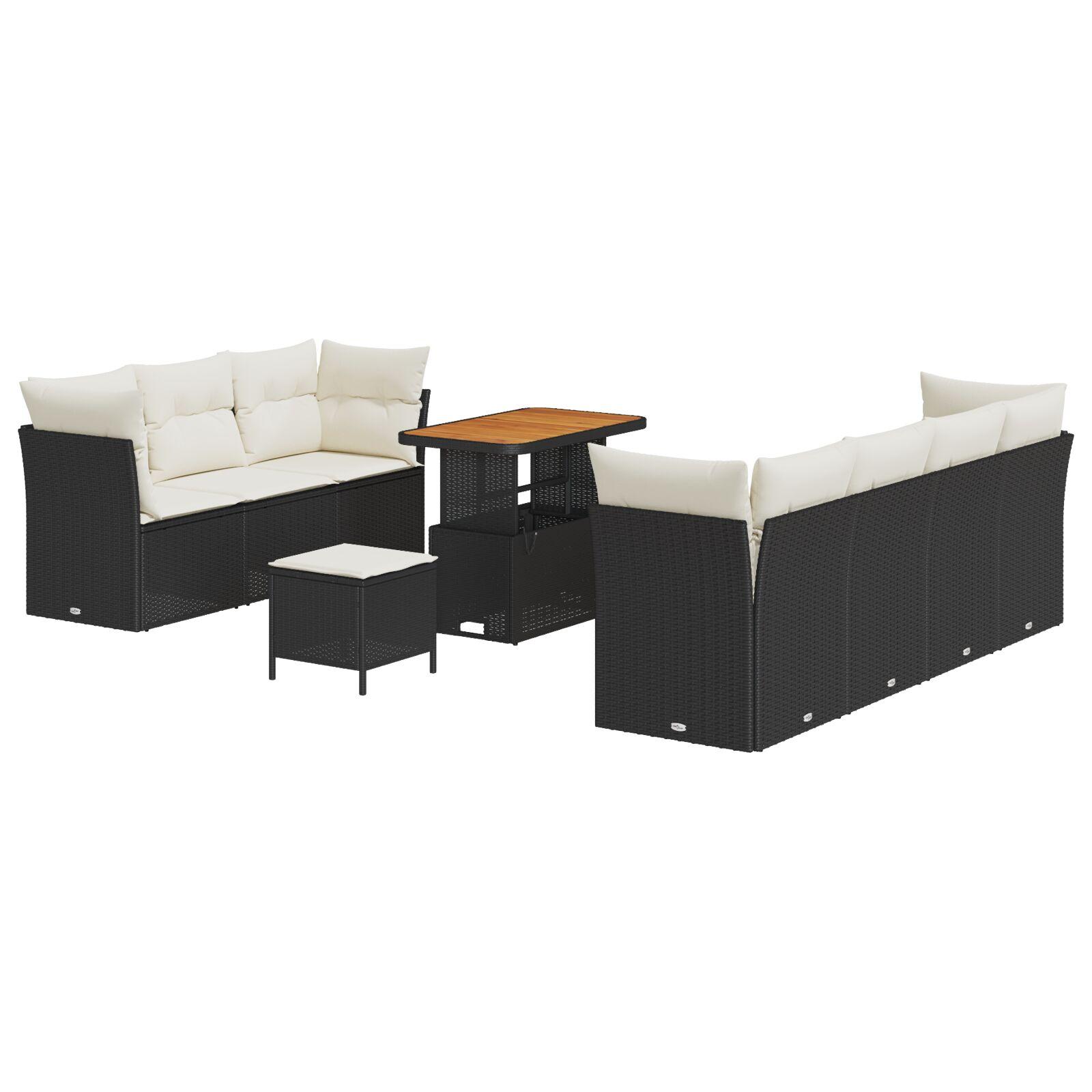 Havesofa Sæt 10 stk Sort polyrattan