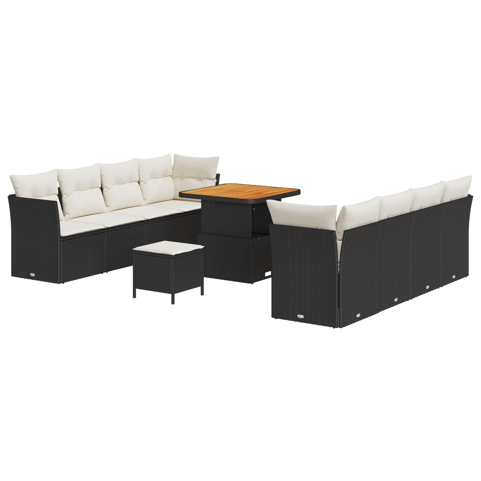 Havesofa Sæt 11 stk Sort polyrattan