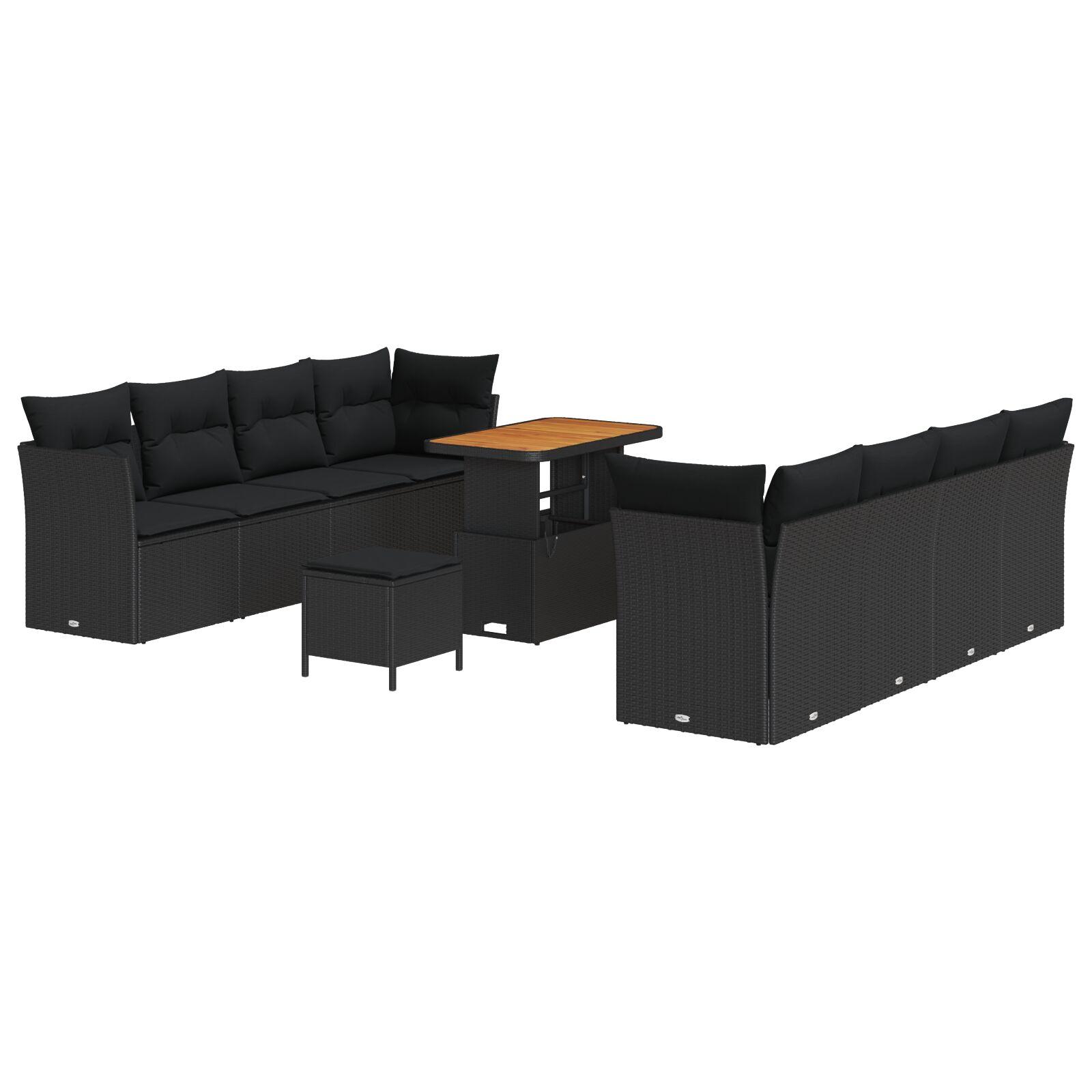 Havesofa Sæt 11 stk Sort polyrattan