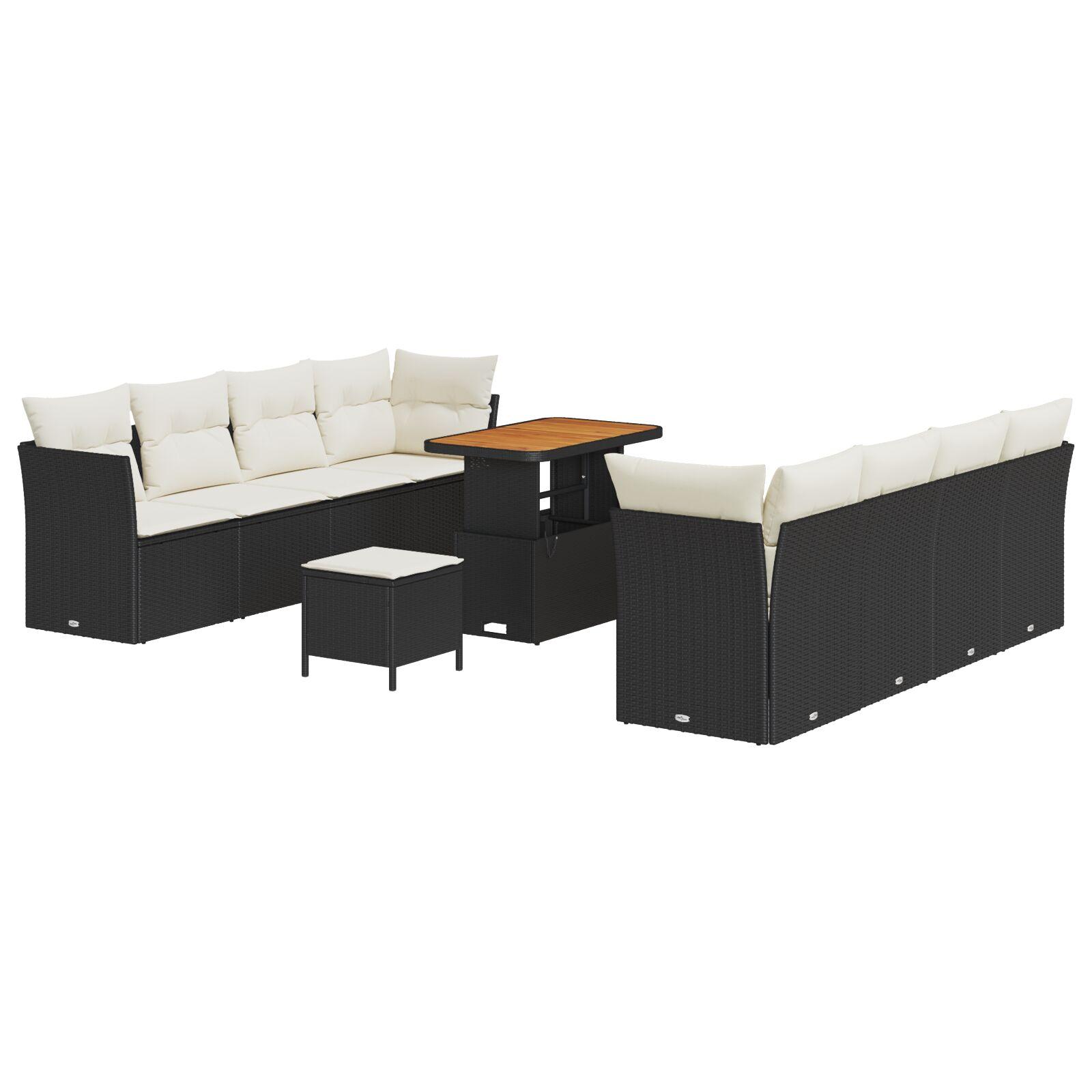 Havesofa Sæt 11 stk Sort polyrattan