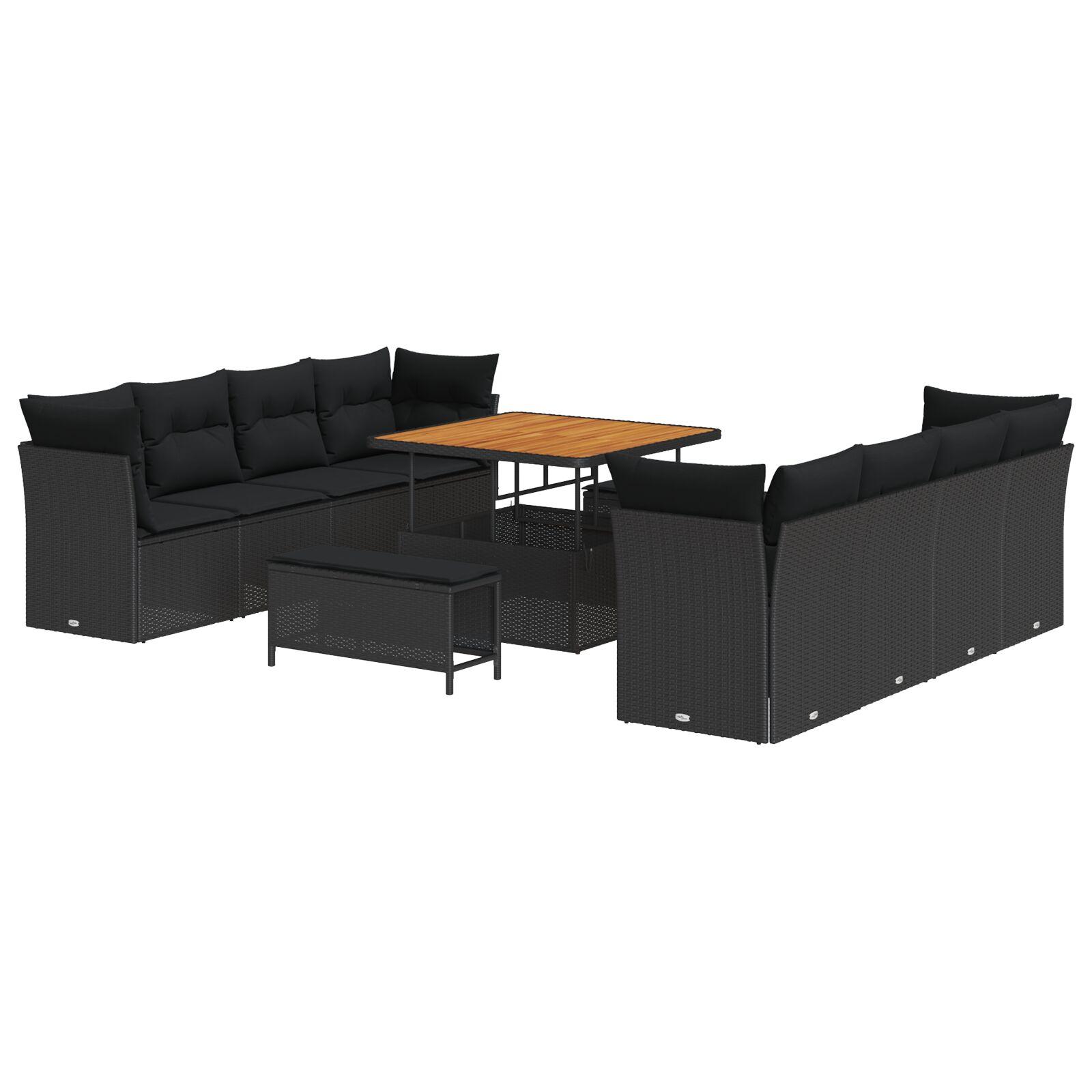 Havesofa Sæt 11 stk Sort polyrattan