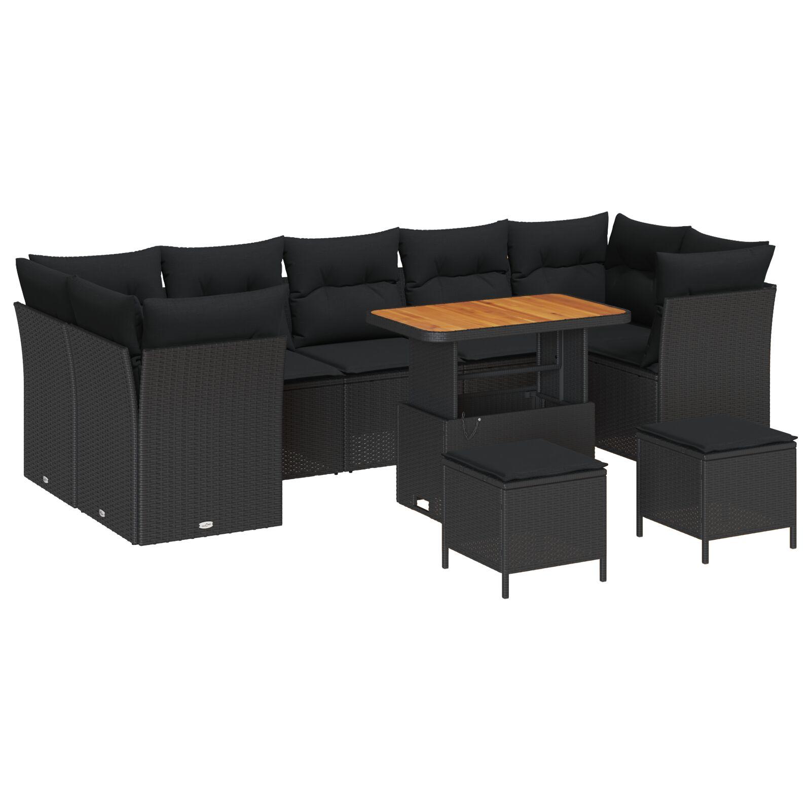 Havesofa Sæt 10 stk Sort polyrattan