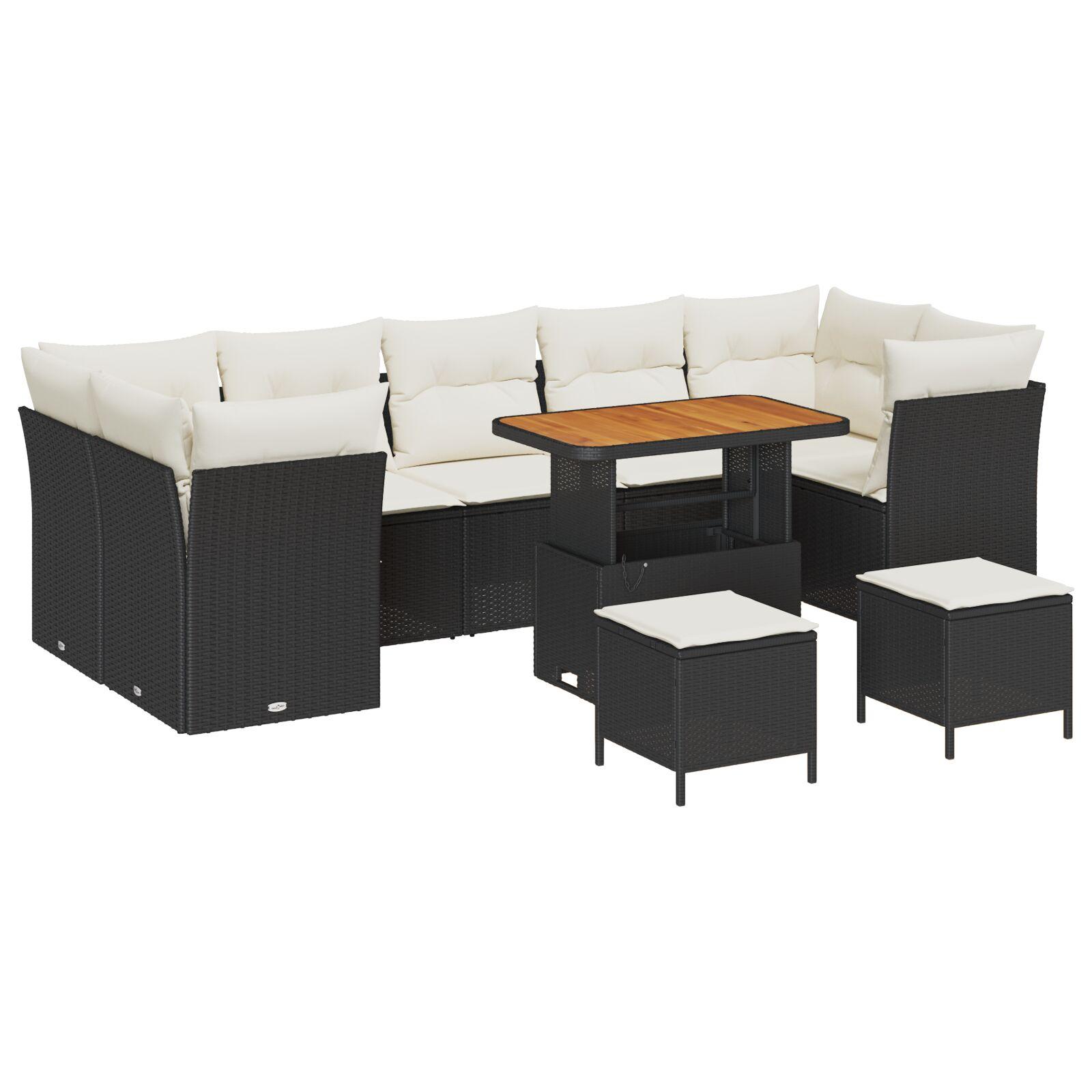 Havesofa Sæt 10 stk Sort polyrattan