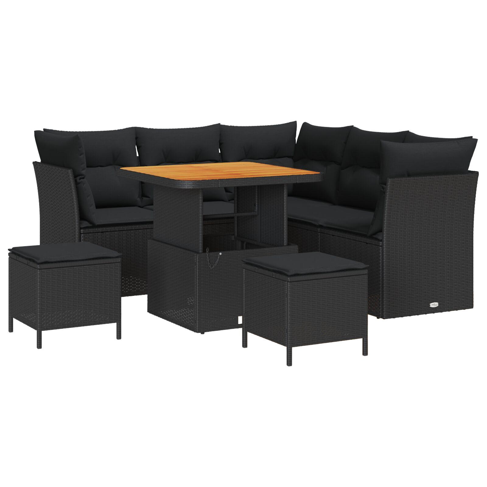Havesofa Sæt 8 stk Sort polyrattan