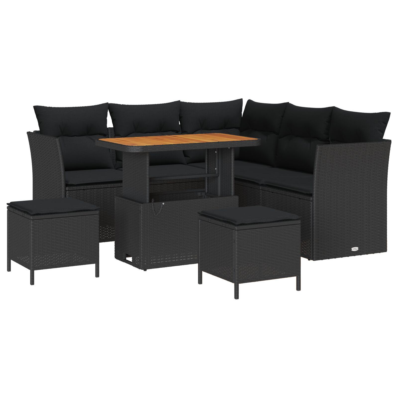 Havesofa Sæt 8 stk Sort polyrattan