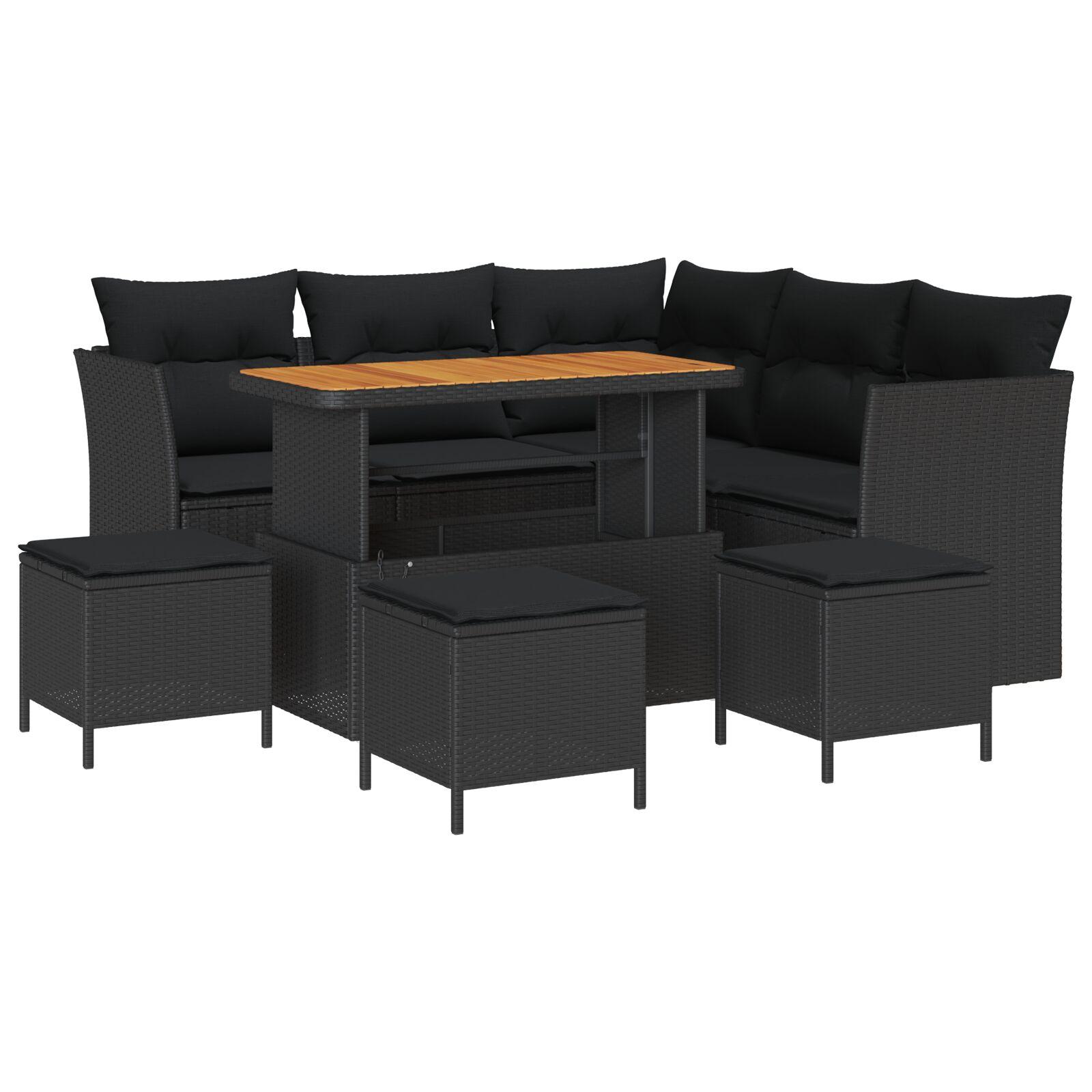 Havesofa sæt 9 stk i sort polyrattan med justerbart bord