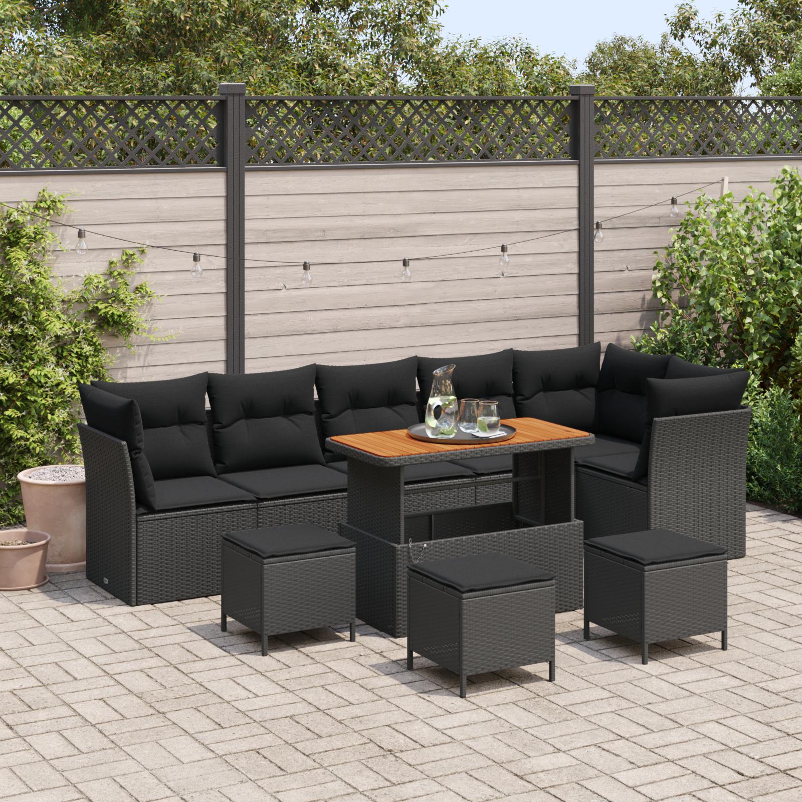 Havesofa Sæt 10 stk Sort polyrattan