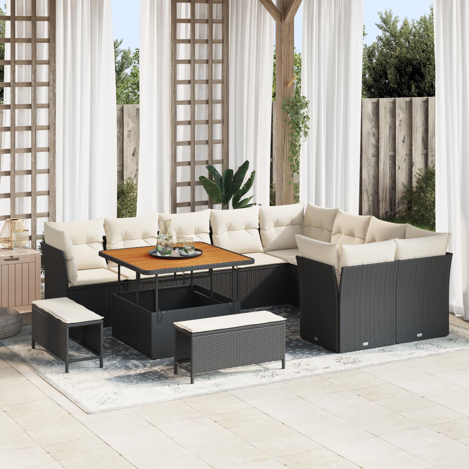 Havesofa Sæt 12 stk Sort polyrattan