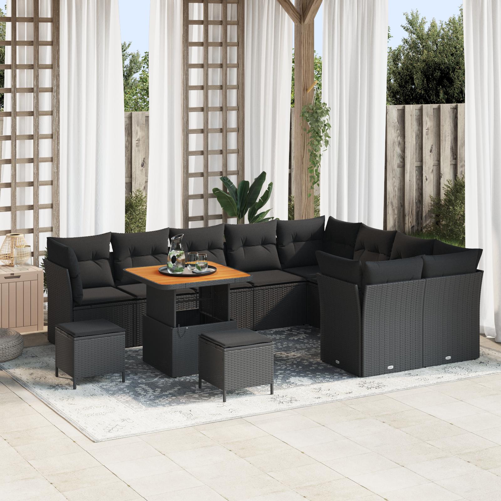Havesofa S��t 12 stk Sort polyrattan