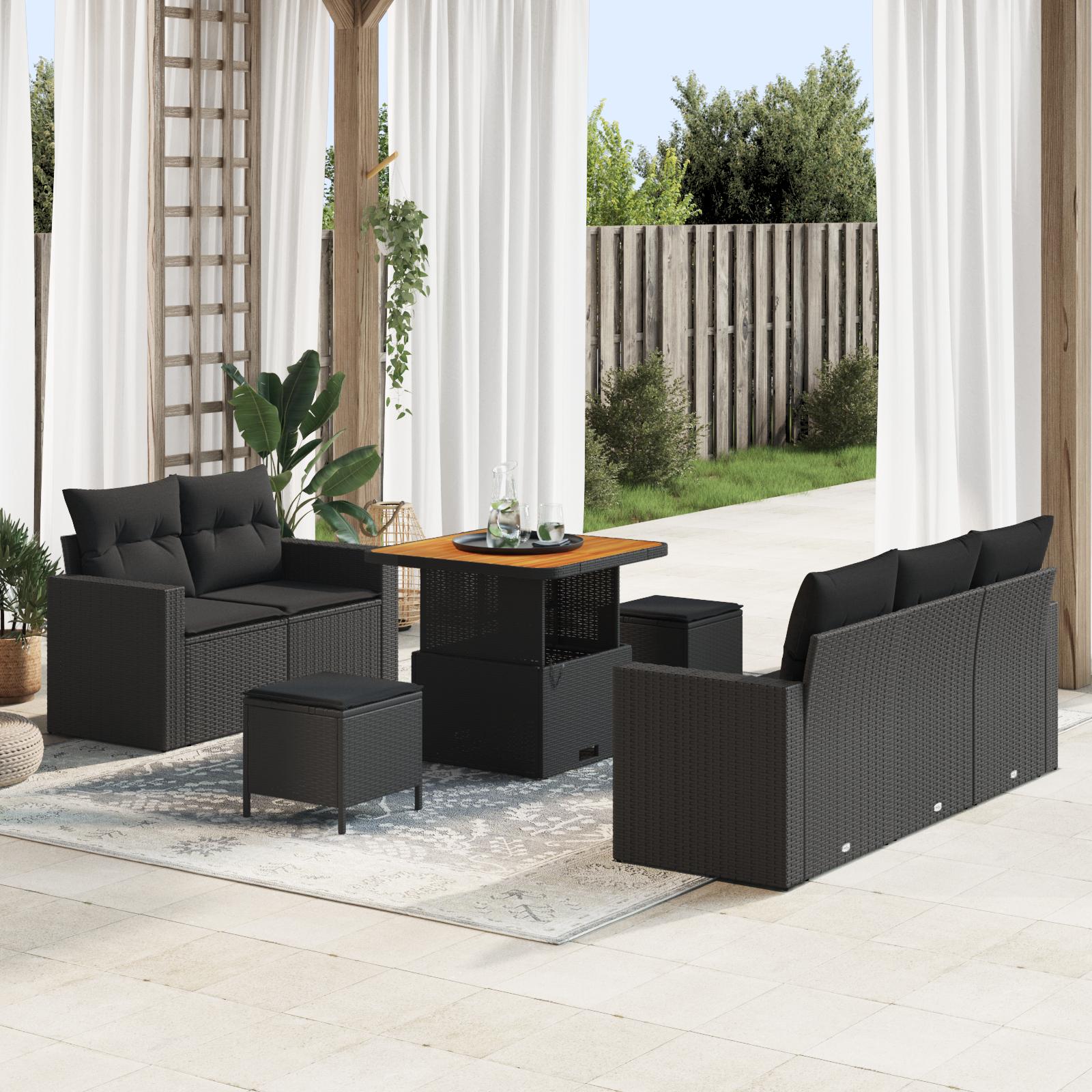 Havesofa Sæt 8 stk Sort polyrattan