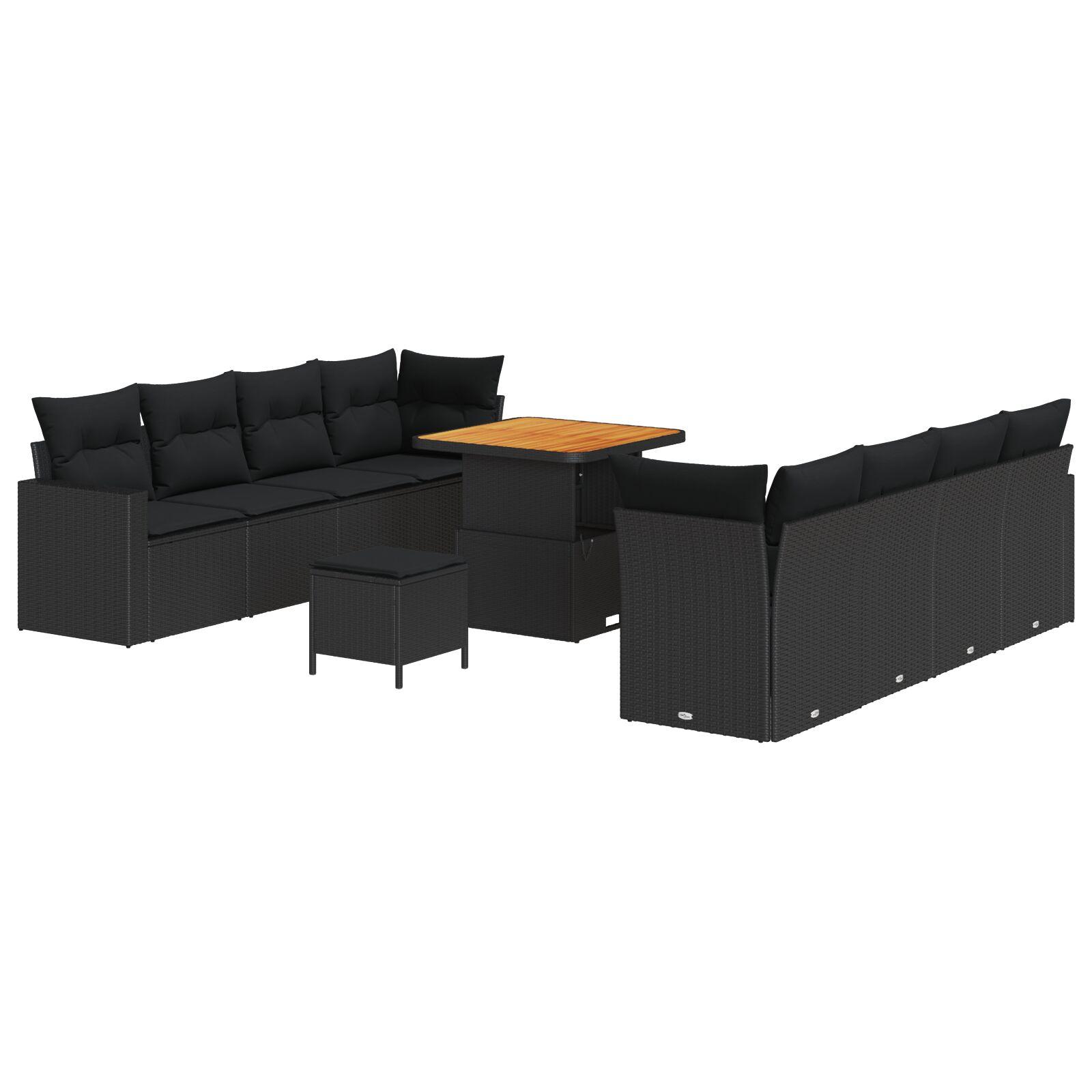 Havesofa Sæt 11 stk Sort polyrattan