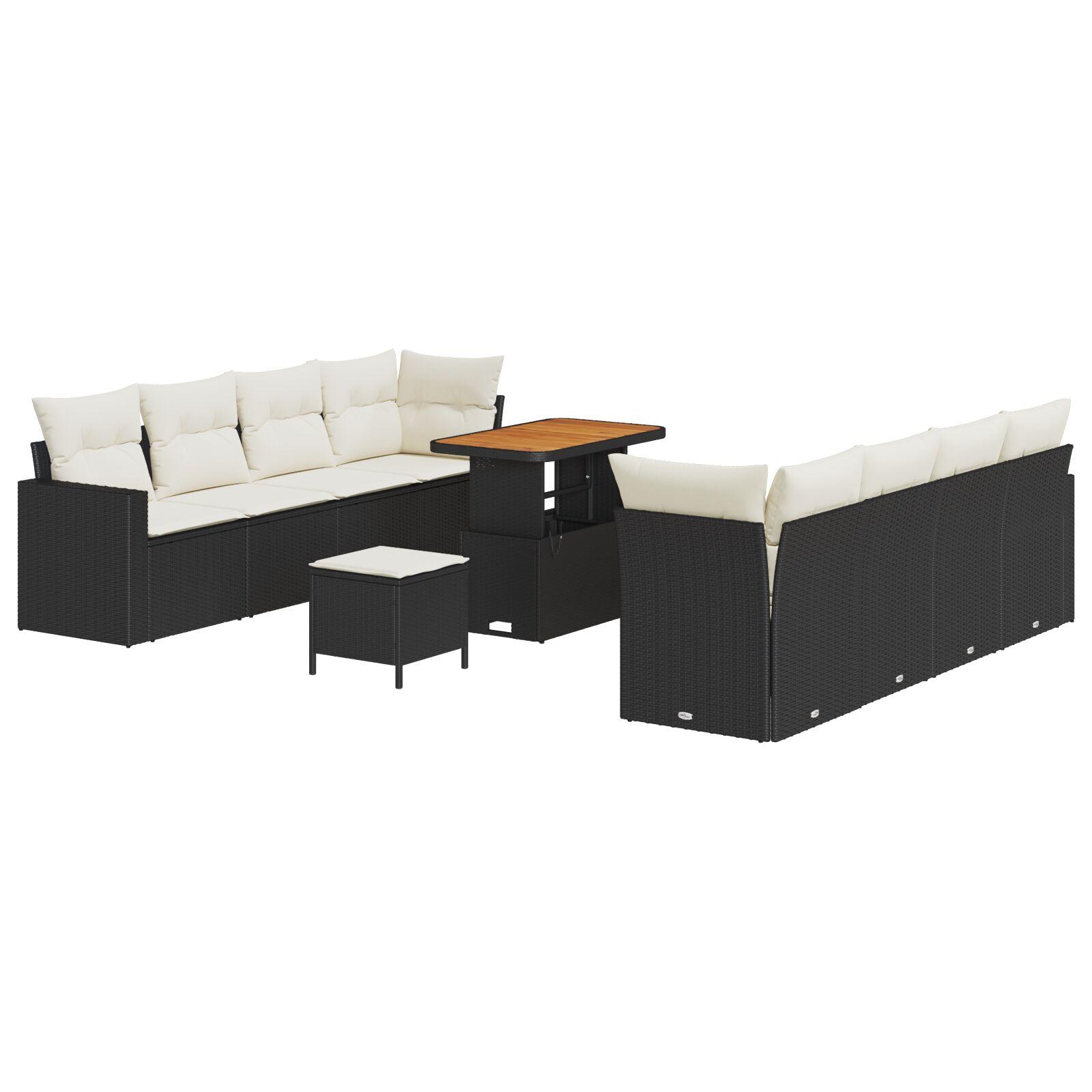 Havesofa Sæt 11 stk Sort polyrattan