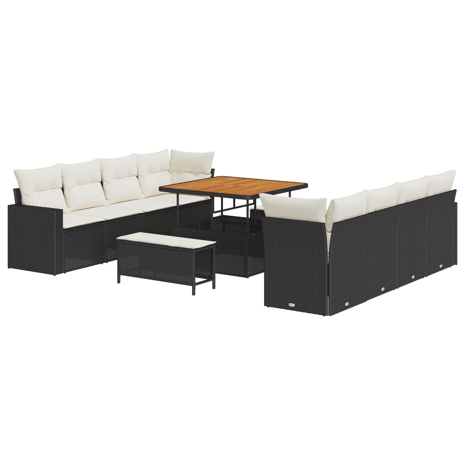 Havesofa Sæt 11 stk Sort polyrattan