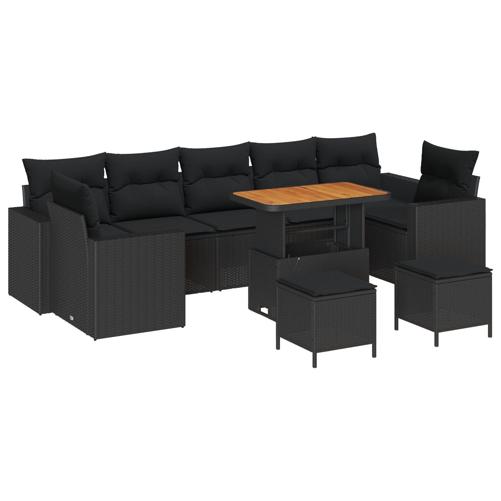 Havesofa sæt i sort polyrattan - modulært loungesæt, 10 dele