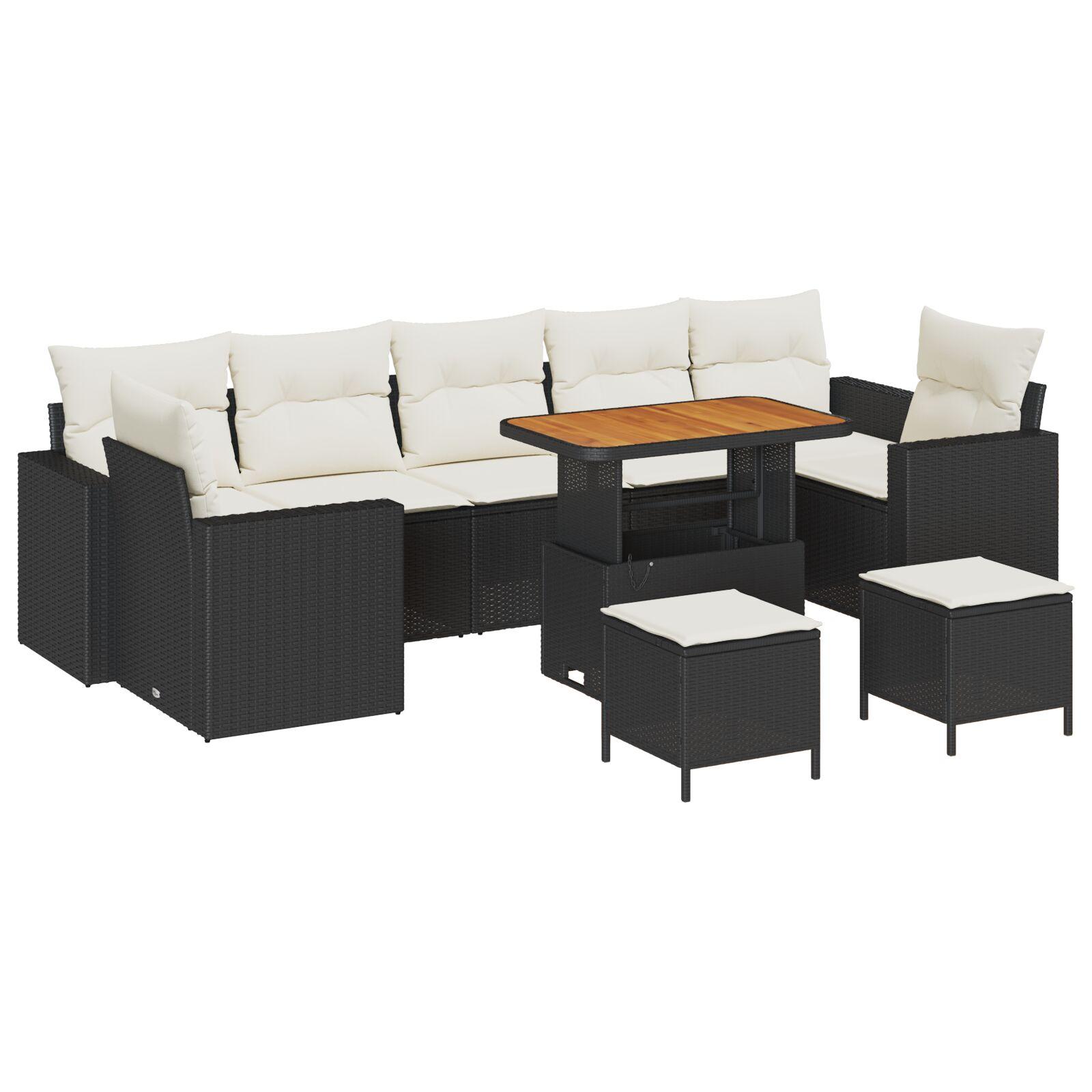 Havesofa Sæt 10 stk Sort polyrattan