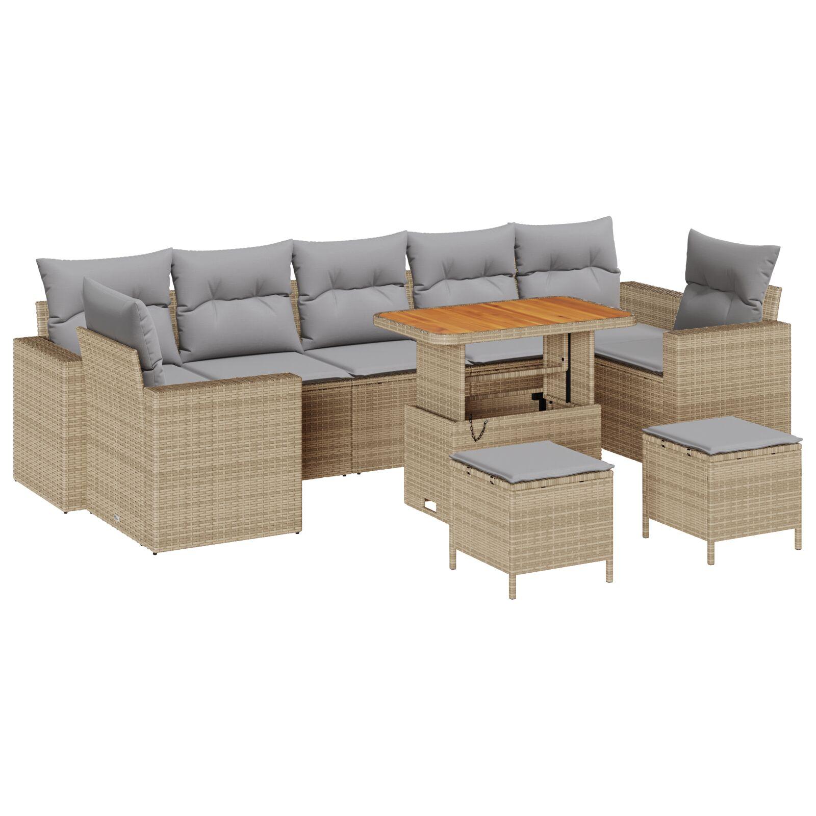 Havesofa sæt i beige polyrattan - modulært loungesæt, 10 dele