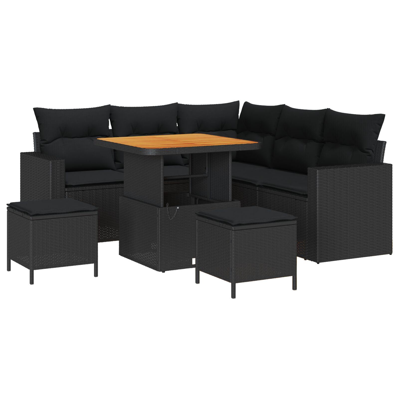 Havesofa Sæt 8 stk Sort polyrattan