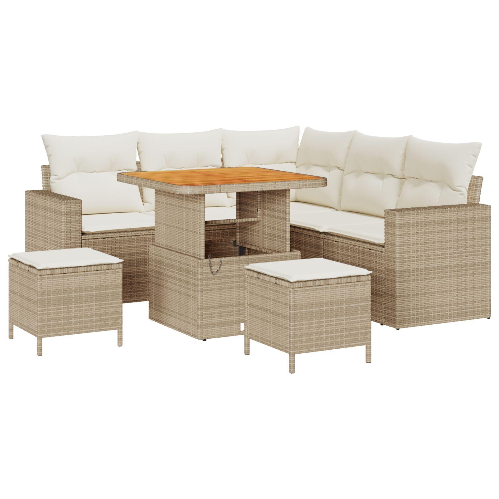 Havesofa sæt 8 dele i beige polyrattan til terrasse og have