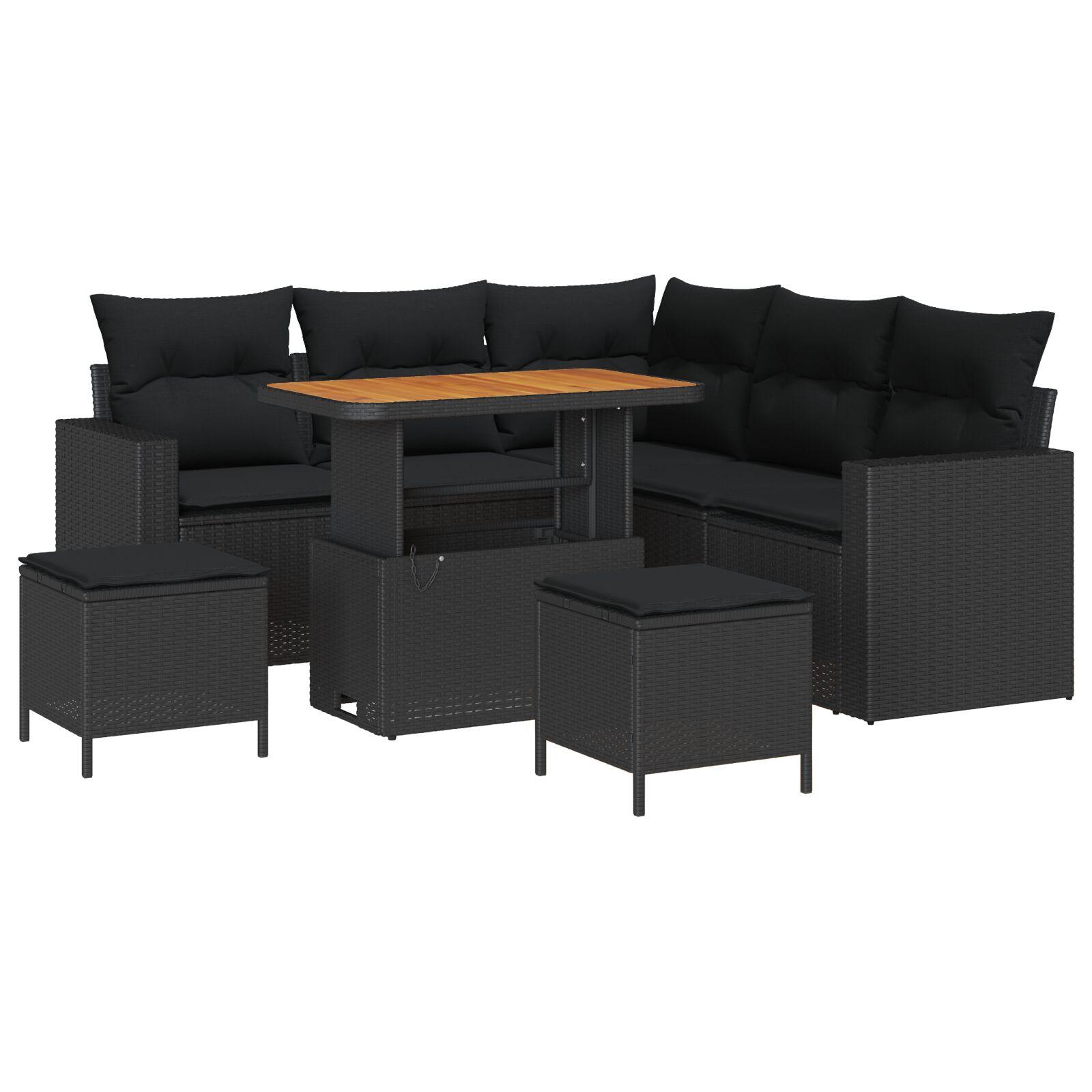 Havesofa Sæt 8 stk Sort polyrattan